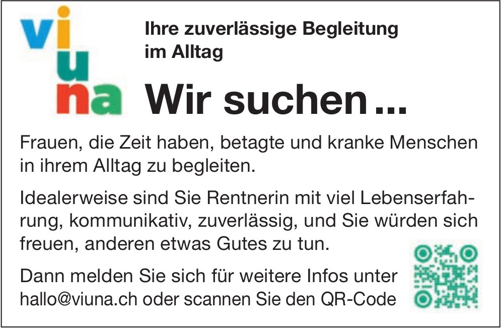Menschenbetreuung, Viuna, gesucht