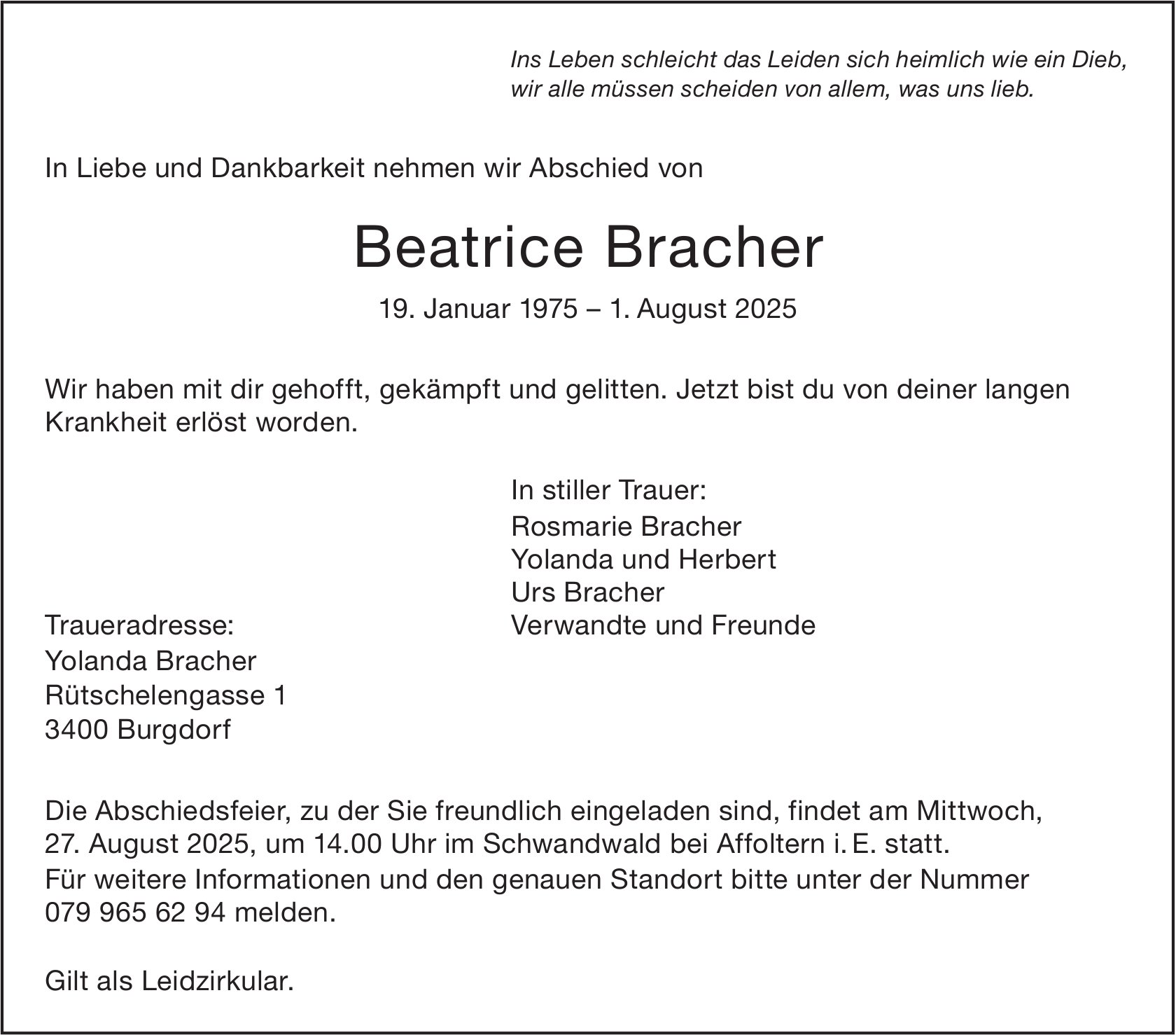 Beatrice Bracher, August 2025 / TA