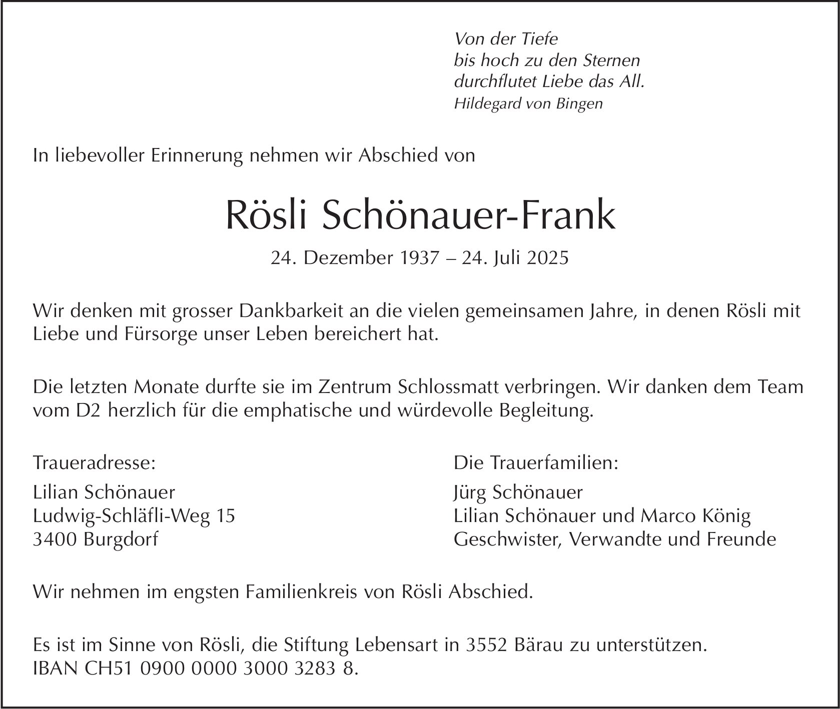 Rösli Schönauer-Frank, Juli 2025 / TA