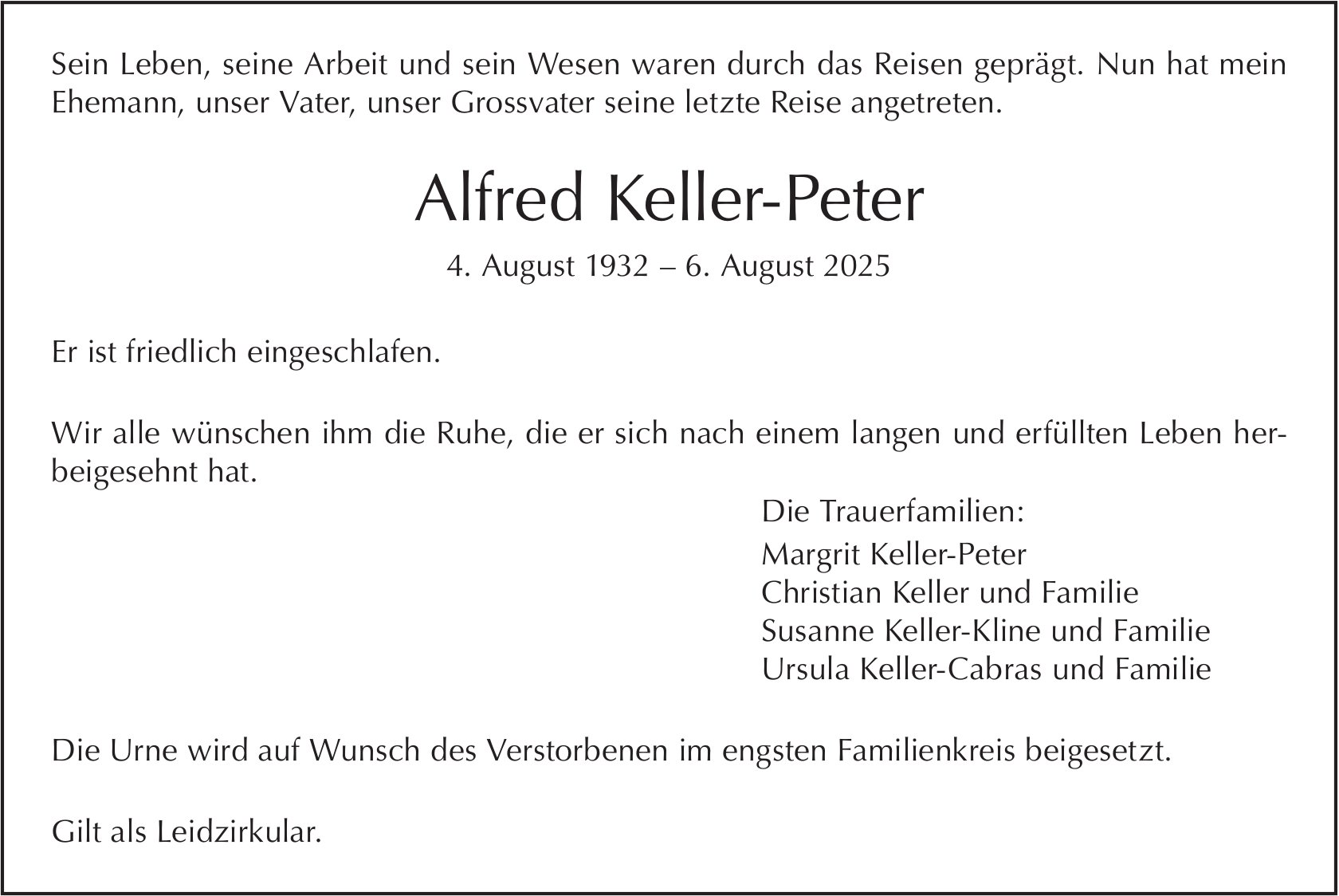 Alfred Keller-Peter, August 2025 / TA
