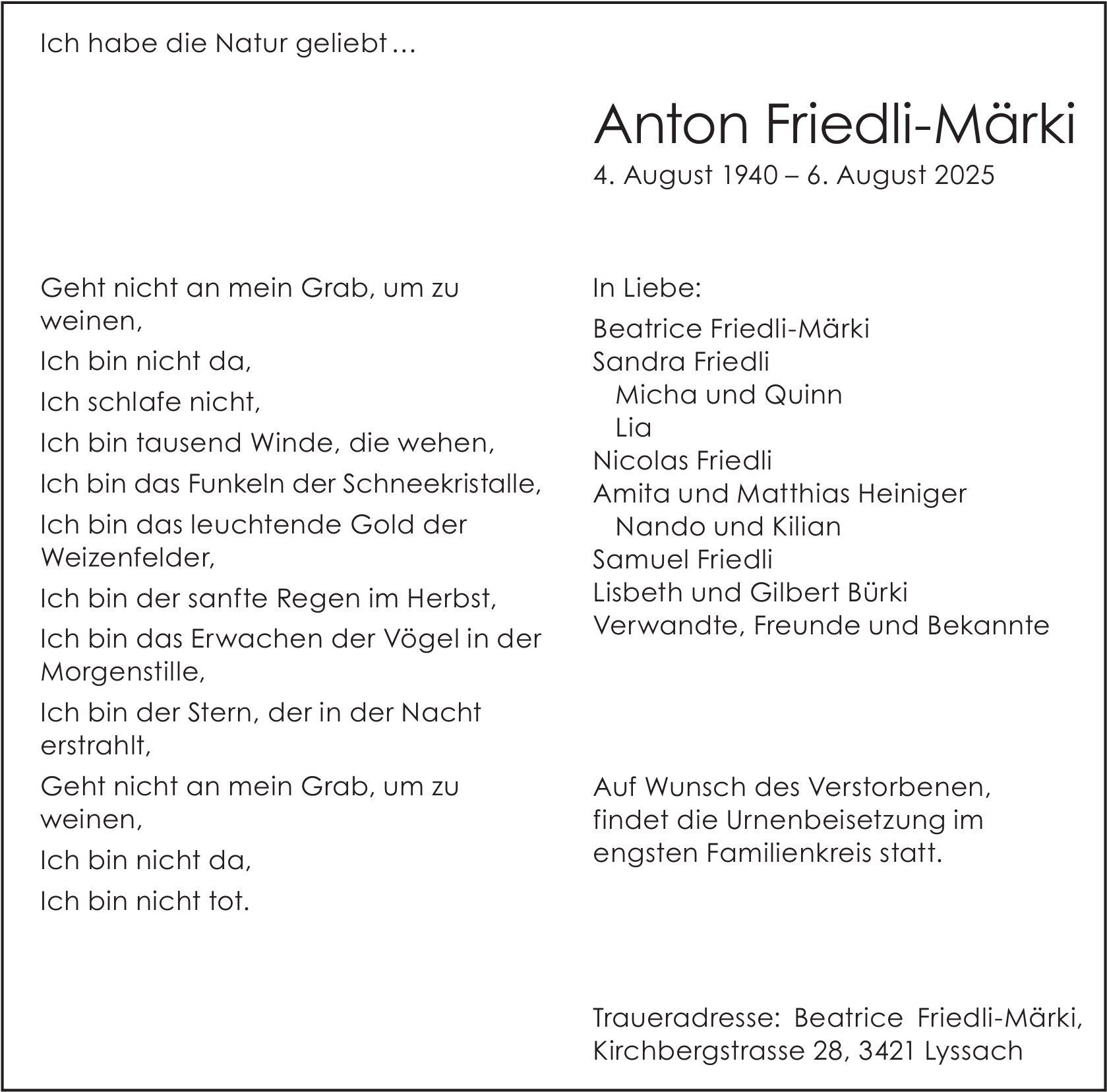 Anton Friedli-Märki, August 2025 / TA