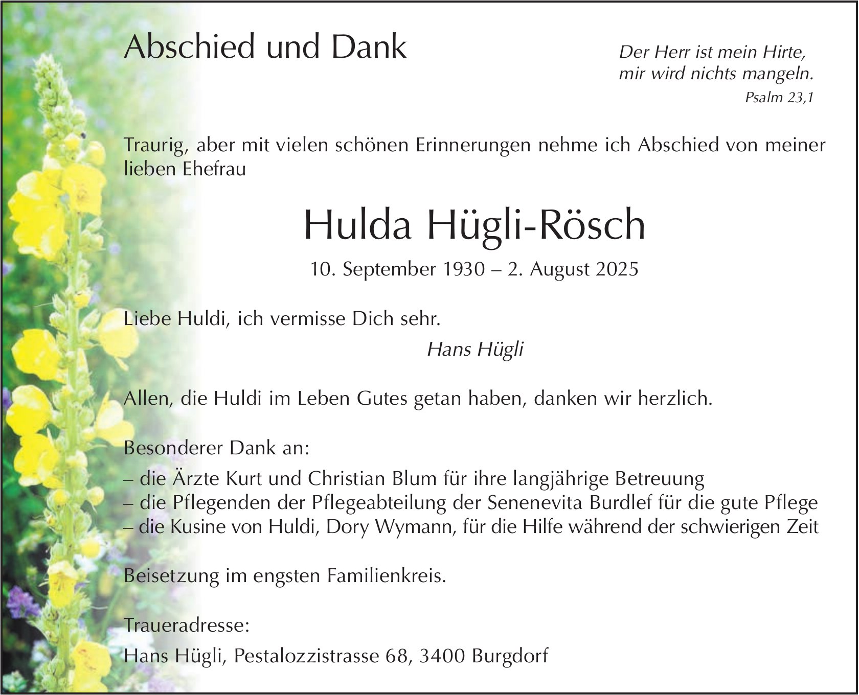 Hulda Hügli-Rösch, August 2025 / TA
