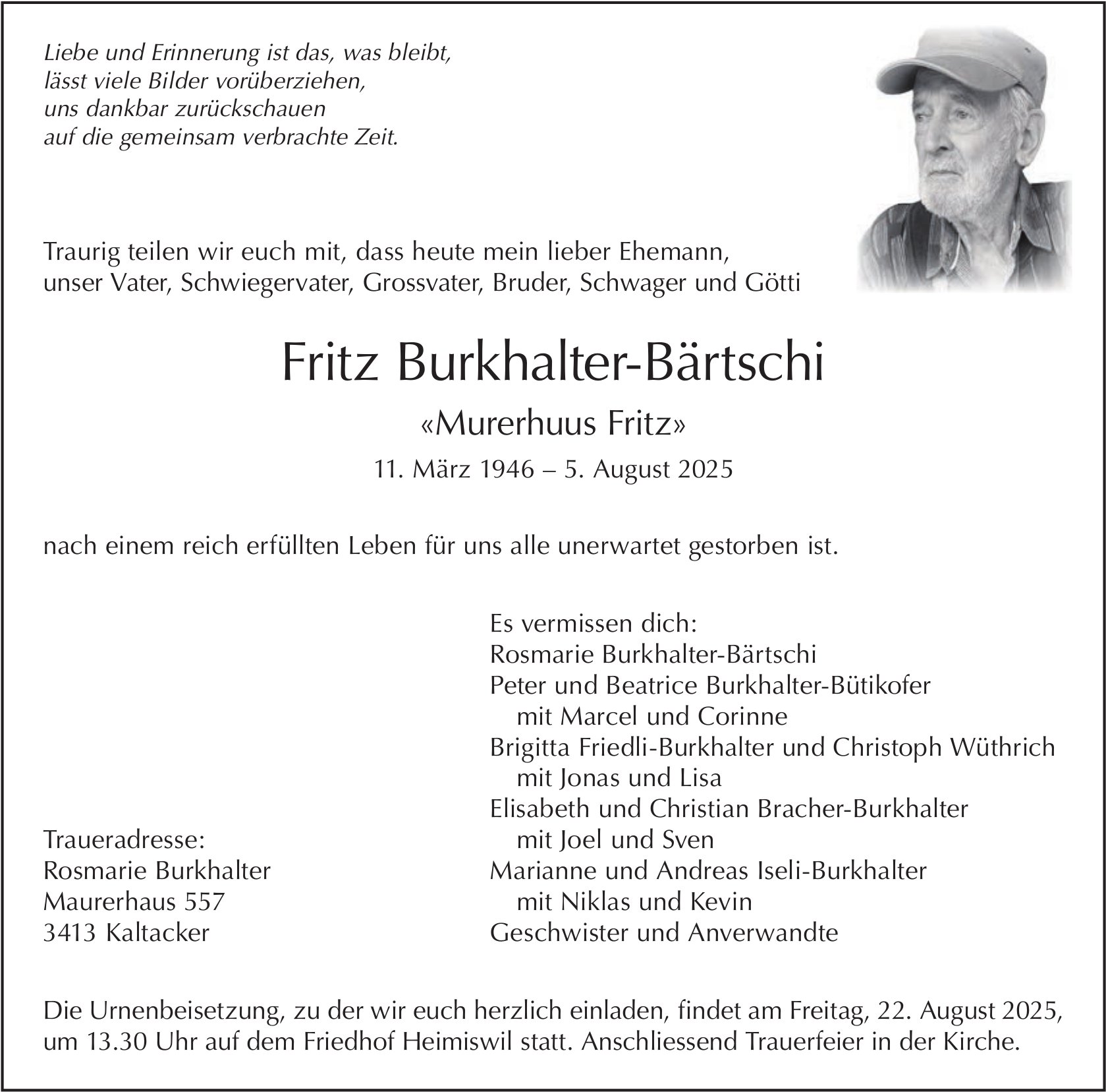 Fritz Burkhalter-Bärtschi, August 2025 / TA