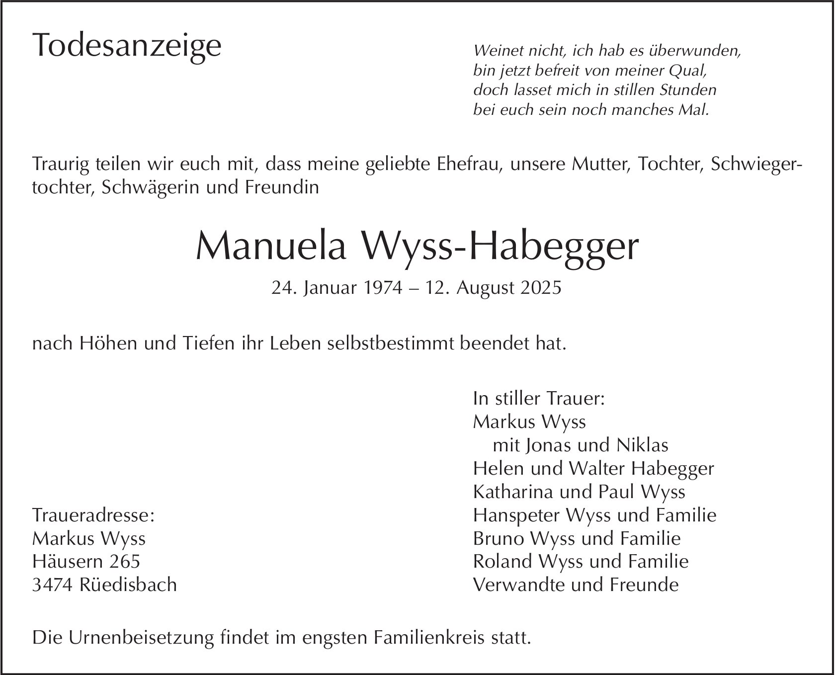Manuela Wyss-Habegger, August 2025 / TA