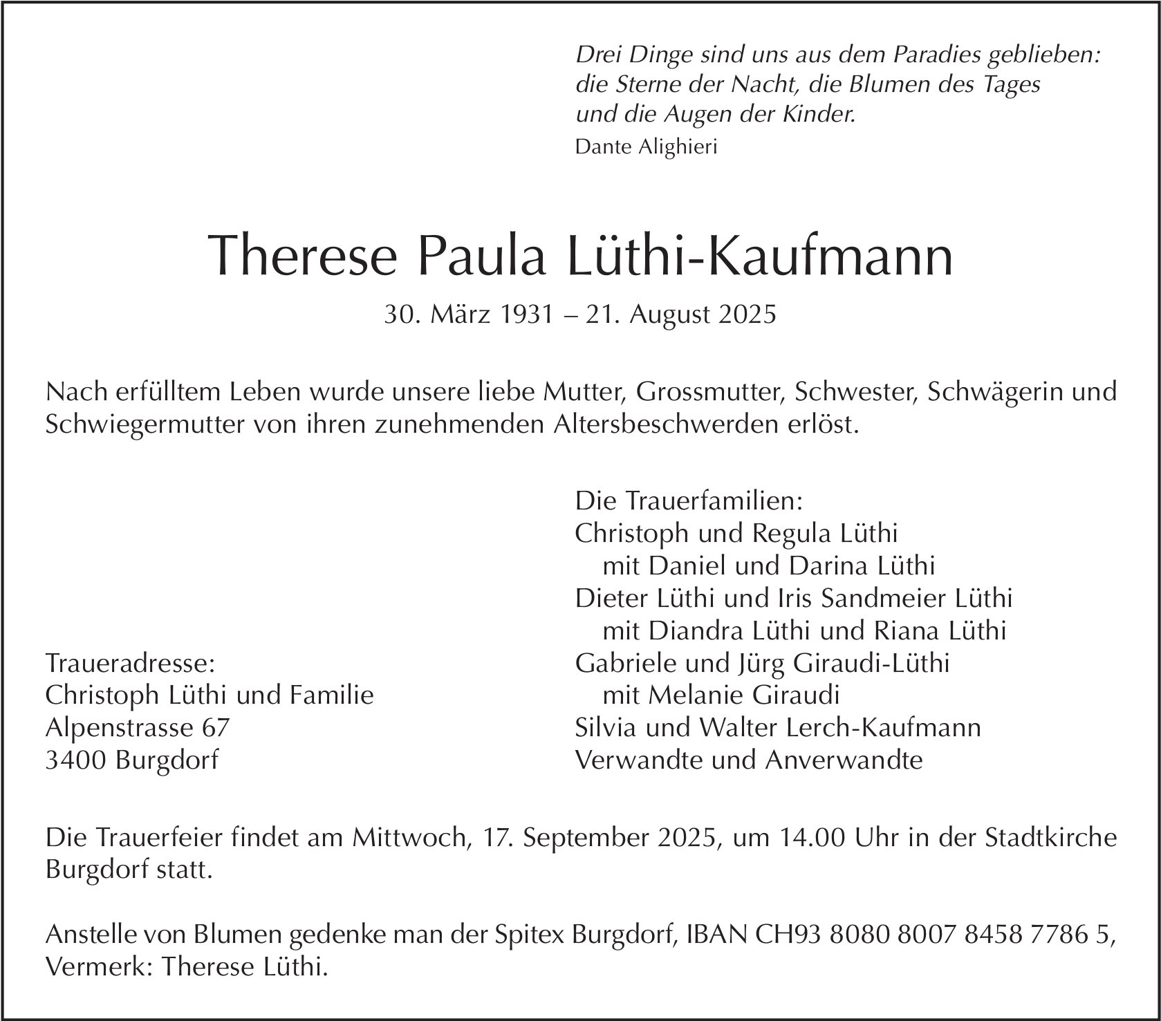 Therese Paula Lüthi-Kaufmann, August 2025 / TA