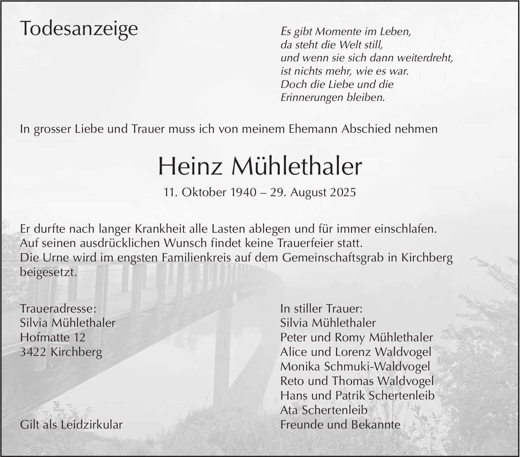 Heinz Mühlethaler, August 2025 / TA