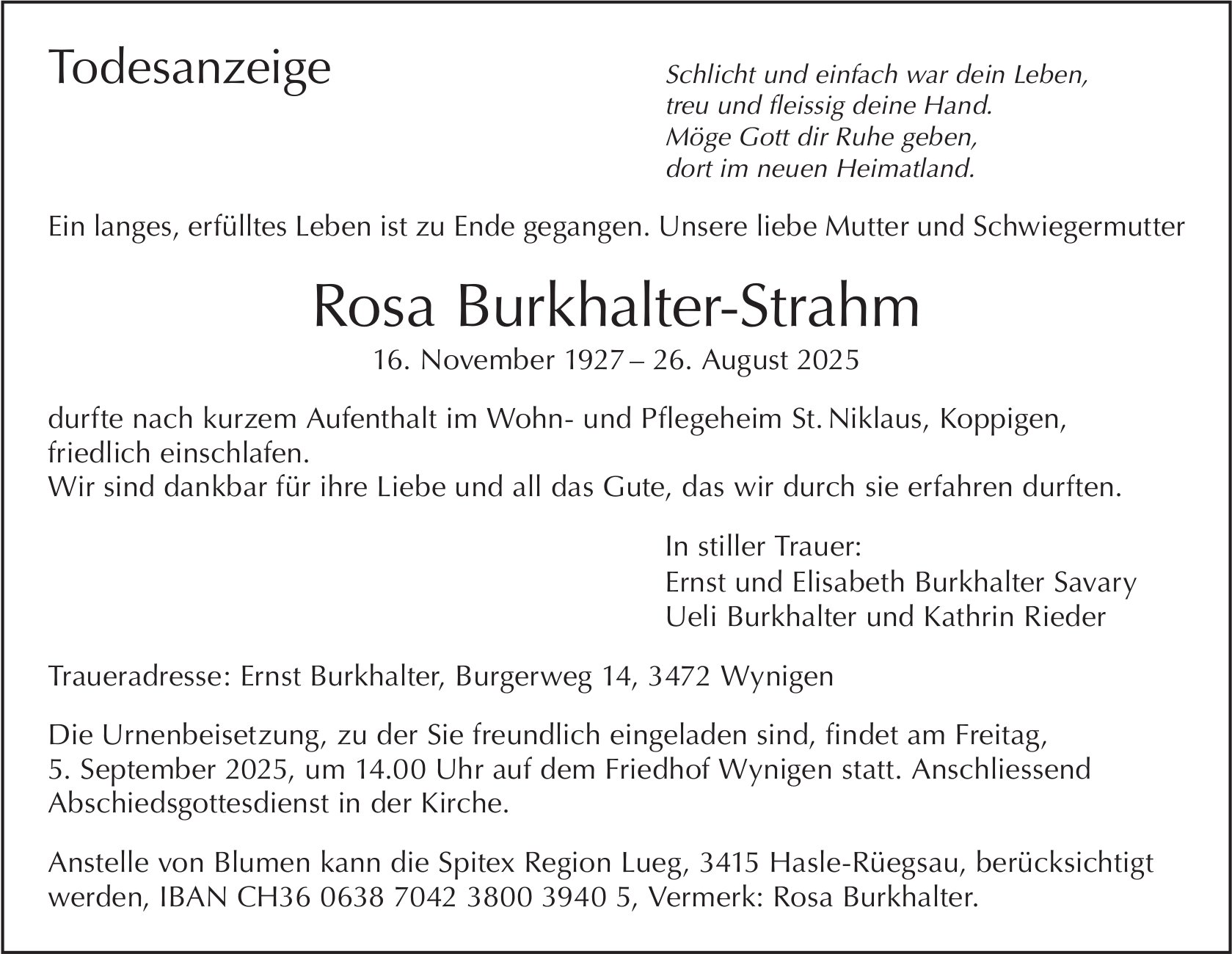 Rosa Burkhalter-Strahm, August 2025 / TA