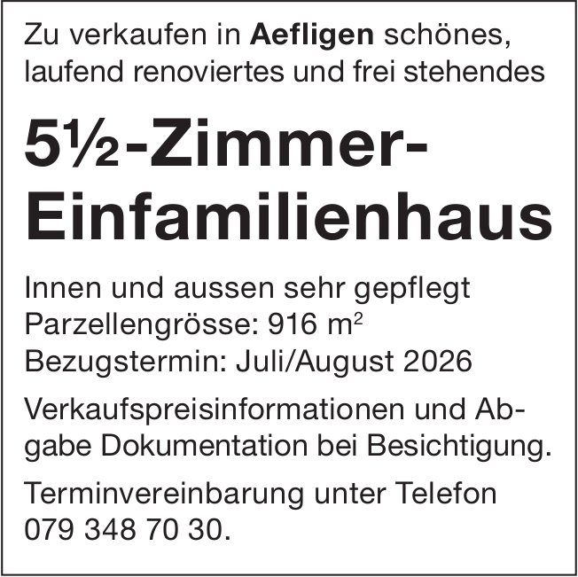 5.5-Zimmer-Einfamilienhaus, Aefligen, zu verkaufen