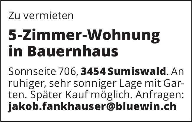 5-Zimmer-Wohnung, Sumiswald, zu vermieten