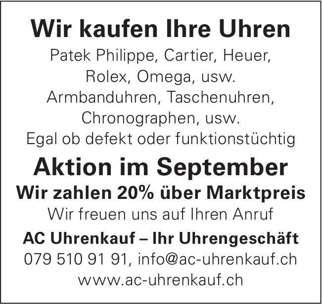AC Uhrenkauf, Wir kaufen Ihre Uhren