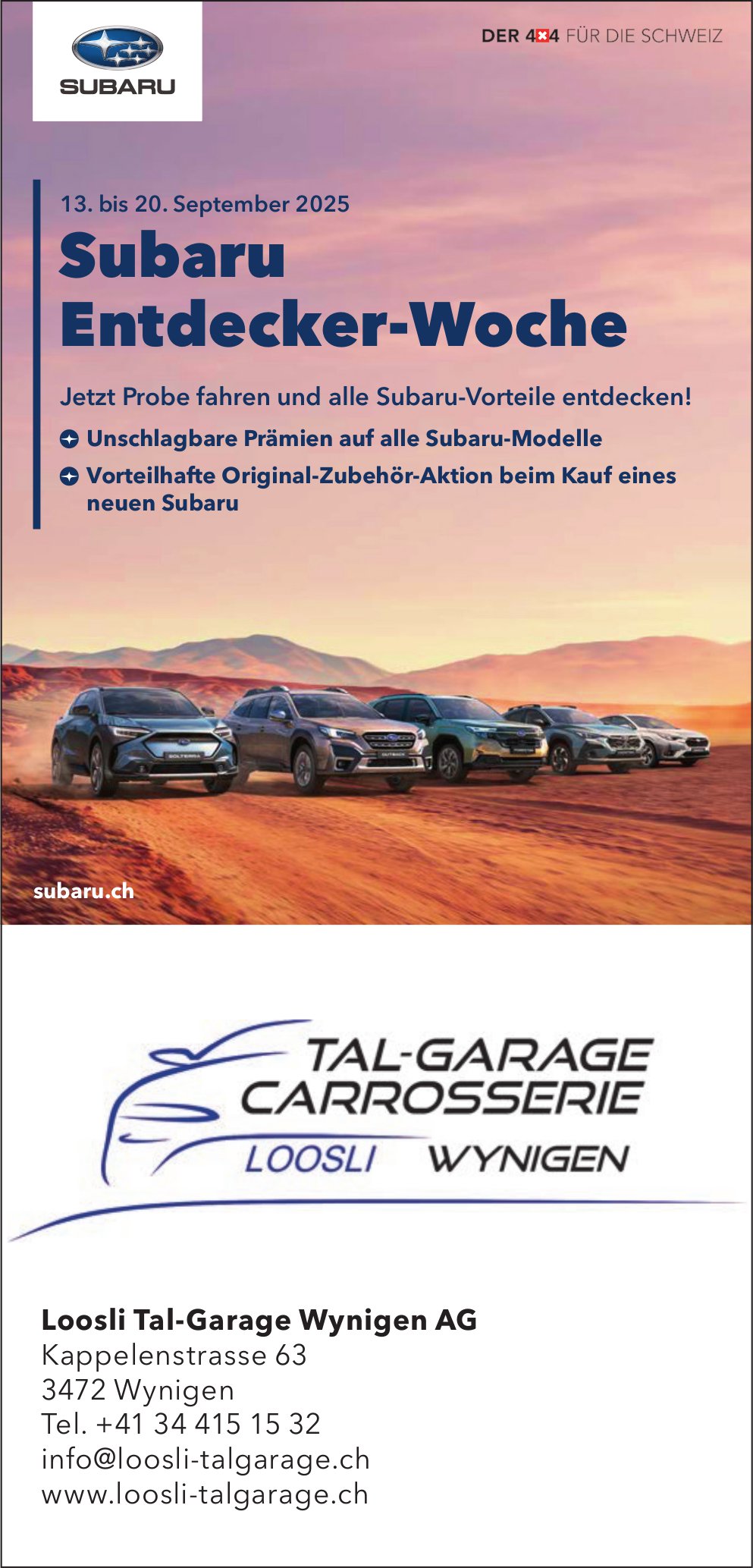 Loosli Tal-Garage Wynigen AG, Subaru Entdecker-Woche