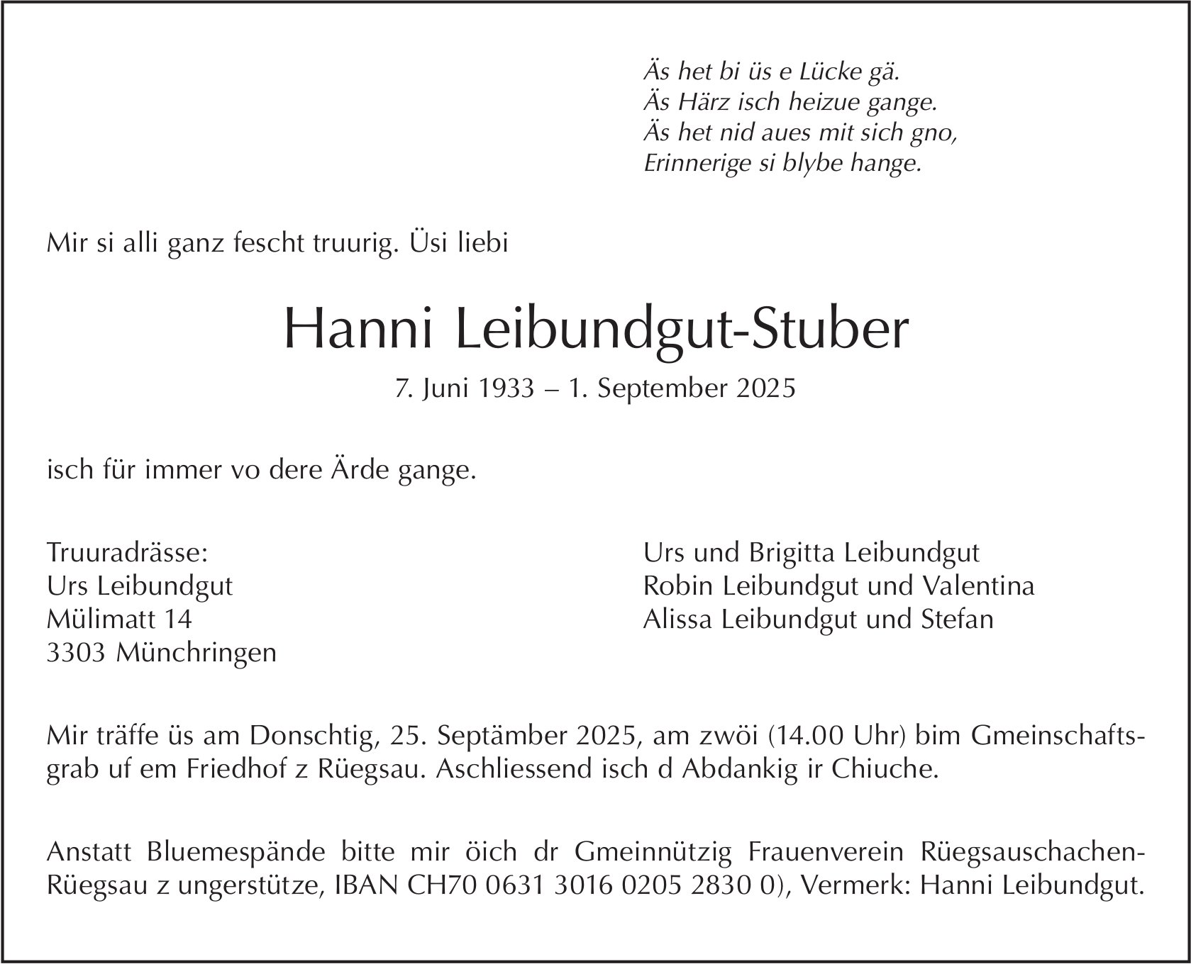 Hanni Leibundgut-Stuber, September 2025 / TA