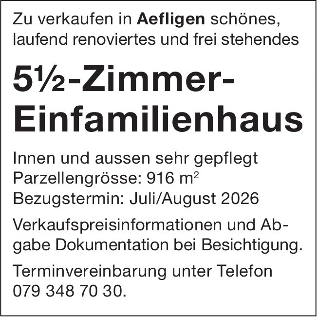 5.5-Zimmer-Einfamilienhaus, Aefligen, zu verkaufen