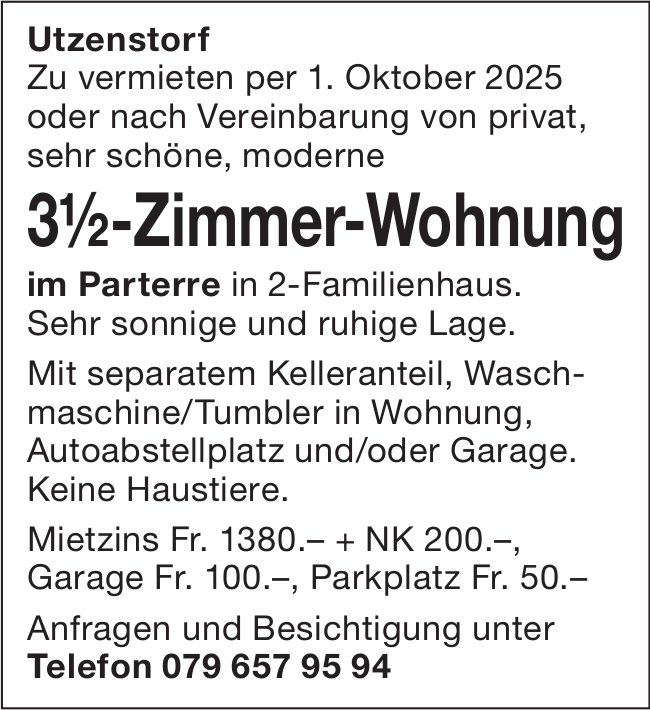 3.5-Zimmer-Wohnung, Utzenstorf, zu vermieten