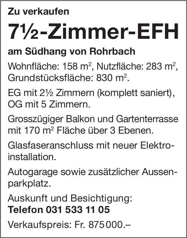 7.5-Zimmer-EFH, Rohrbach, zu verkaufen