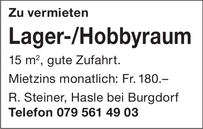Lager-/Hobbyraum, Hasle b. Burgdorf, zu vermieten
