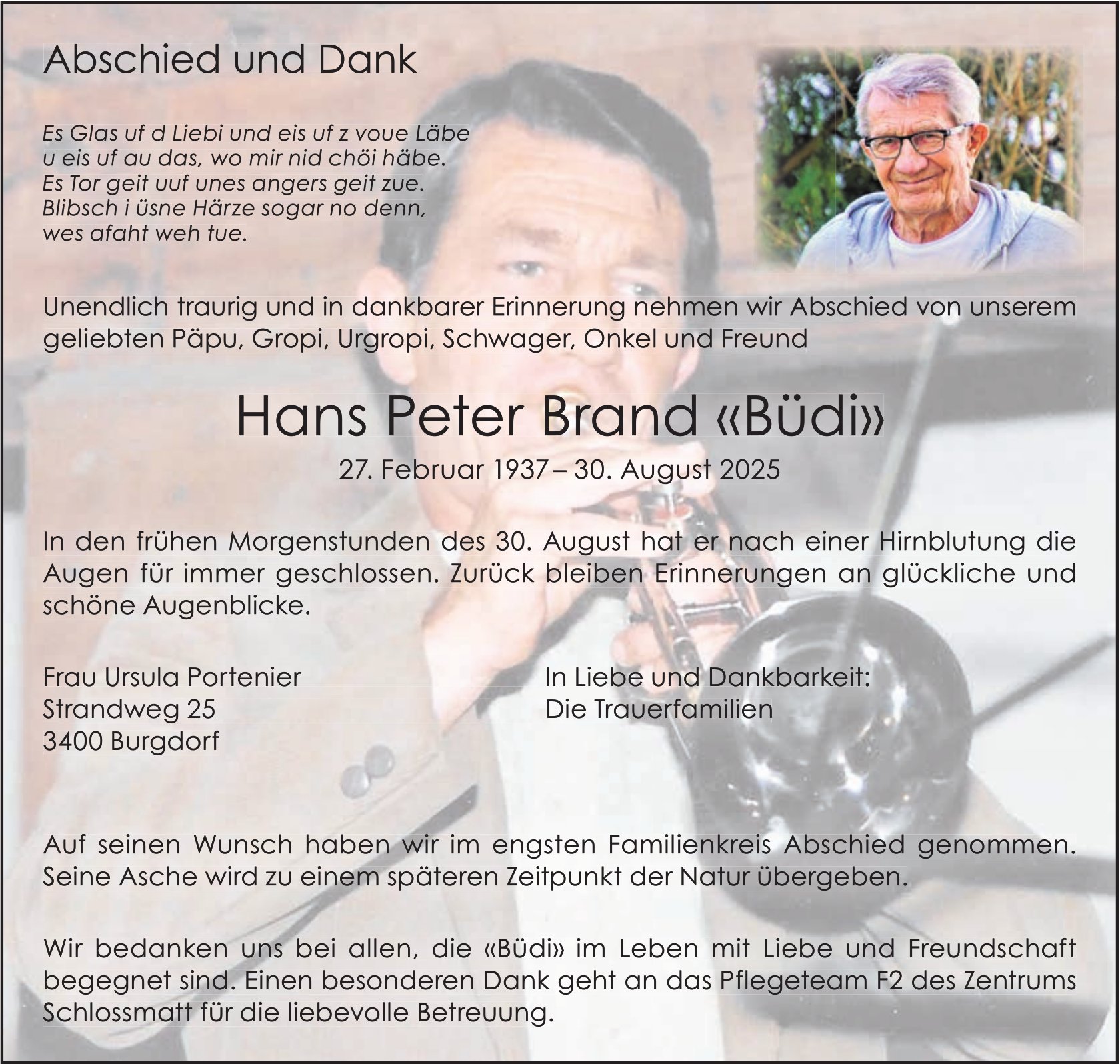 Hans Peter Brand «Büdi», August 2025 / TA