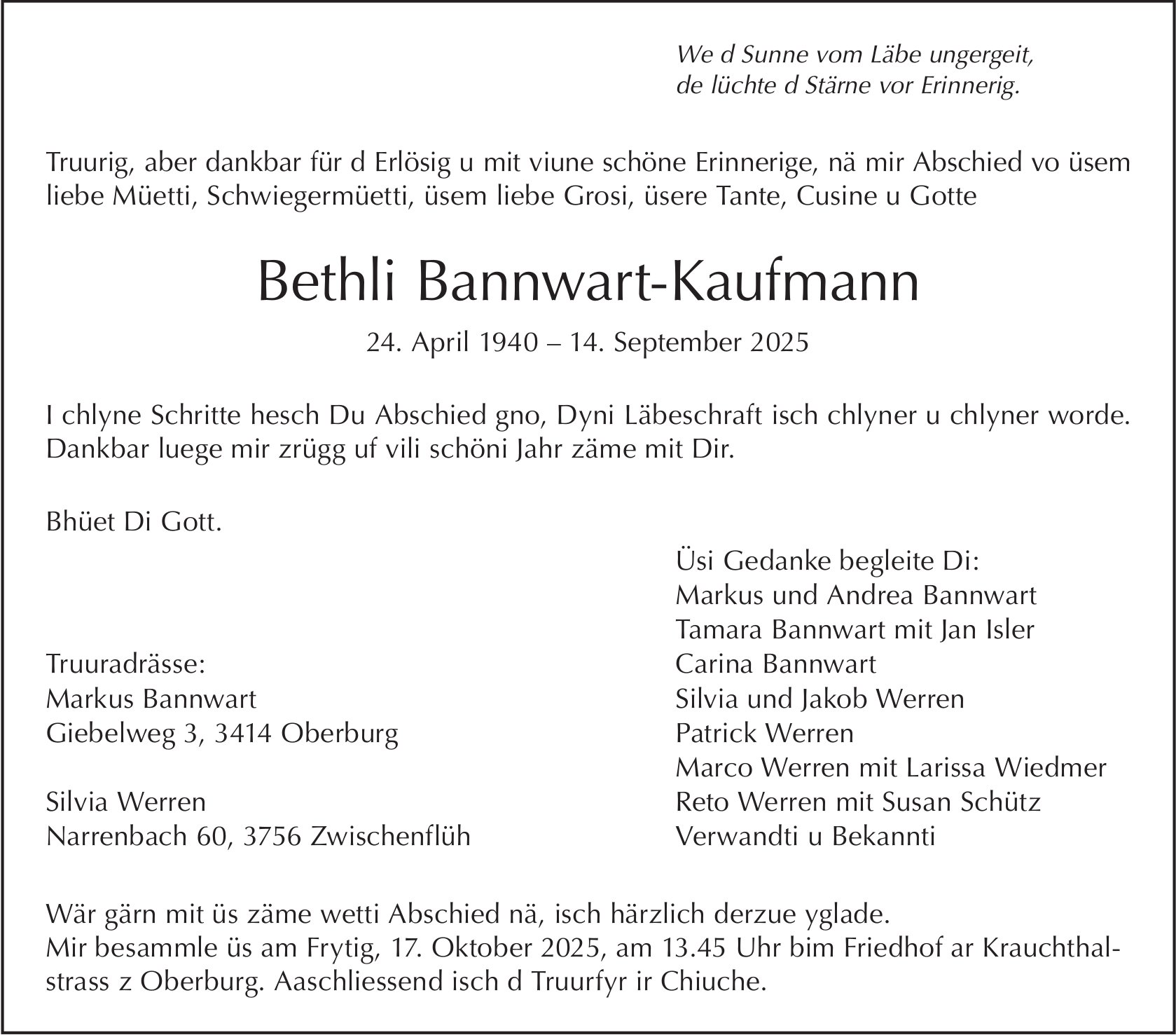Bethli Bannwart-Kaufmann, September 2025 / TA