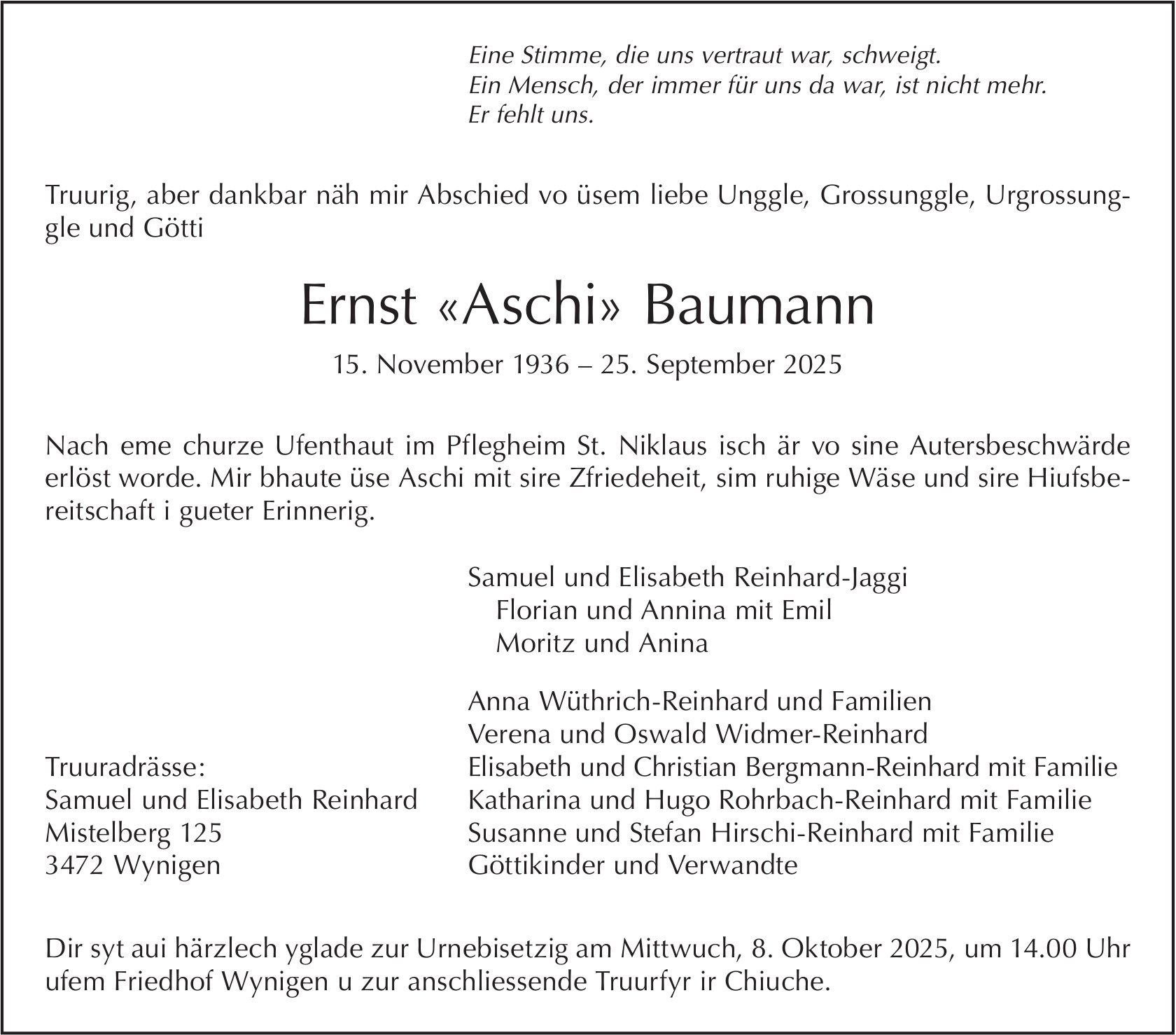 Ernst «Aschi» Baumann, September 2025 / TA