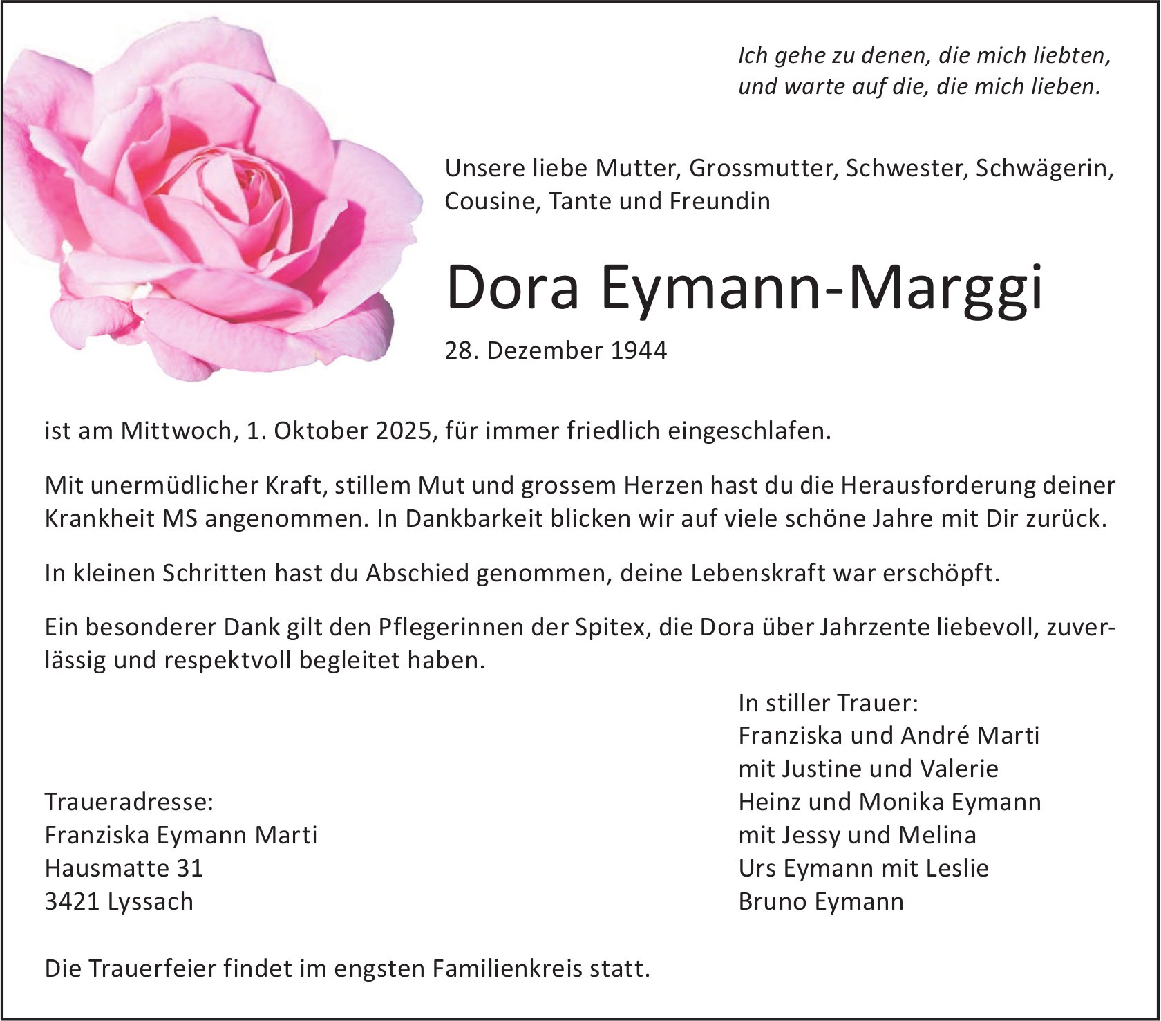 Dora Eymann‐Marggi, Oktober 2025 / TA