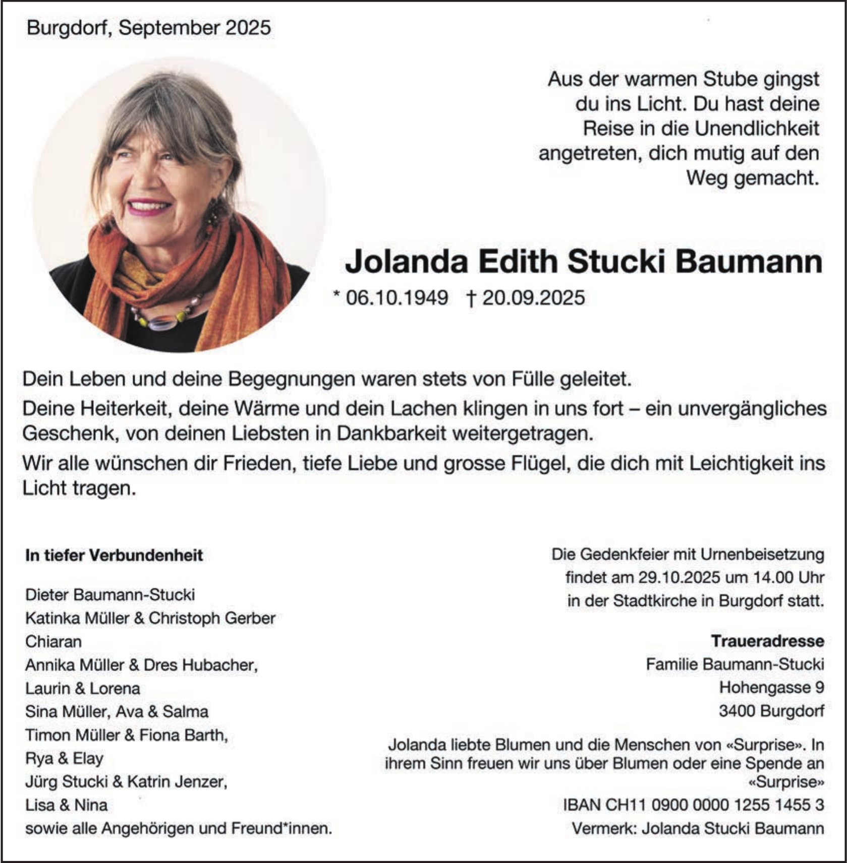 Jolanda Edith Stucki Baumann, September 2025 / TA