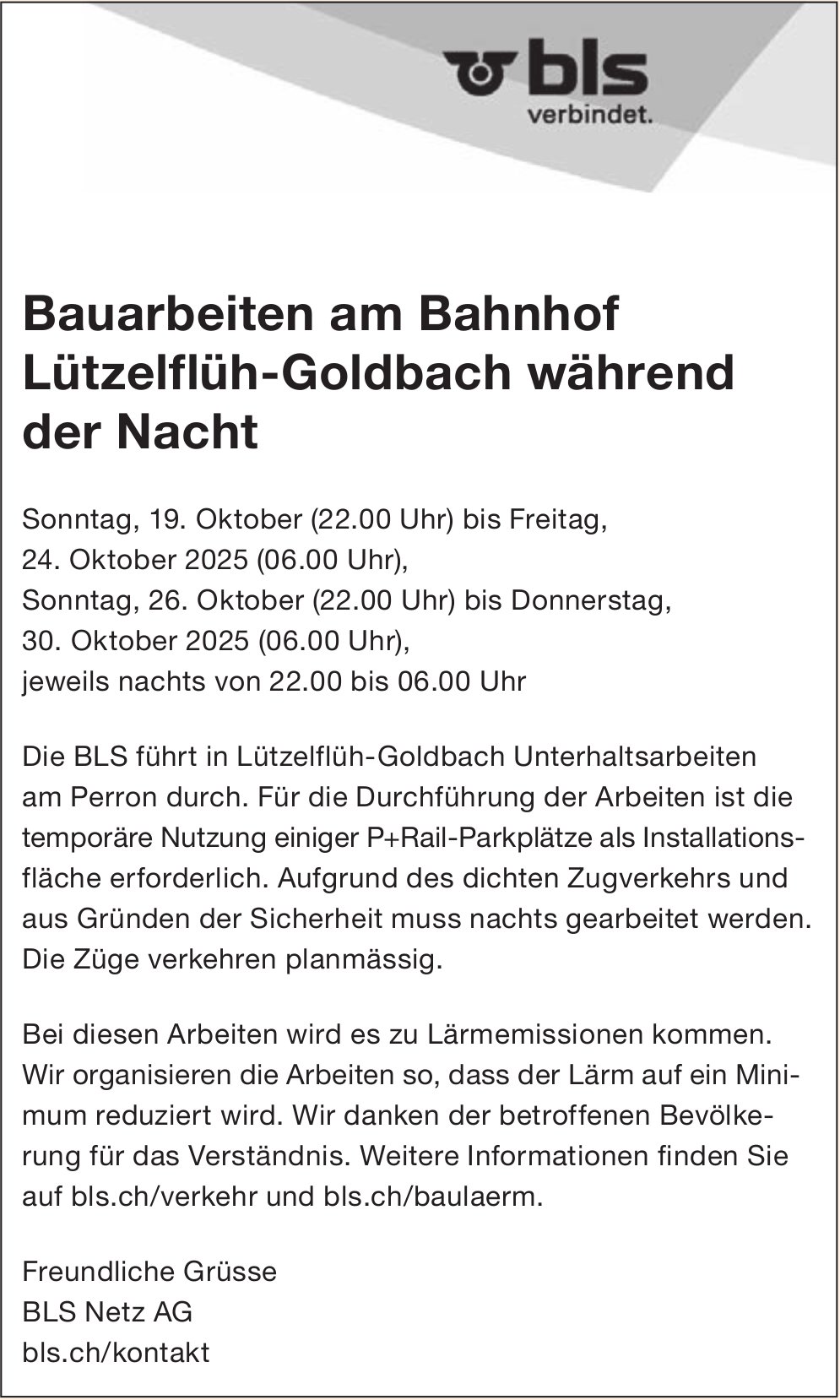 BLS Netz AG, Bauarbeiten am Bahnhof Lützelflüh - Goldbach während der Nacht