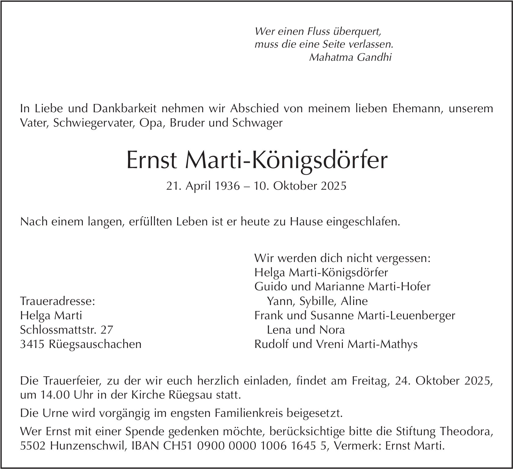 Ernst Marti-Königsdörfer, Oktober 2025 / TA