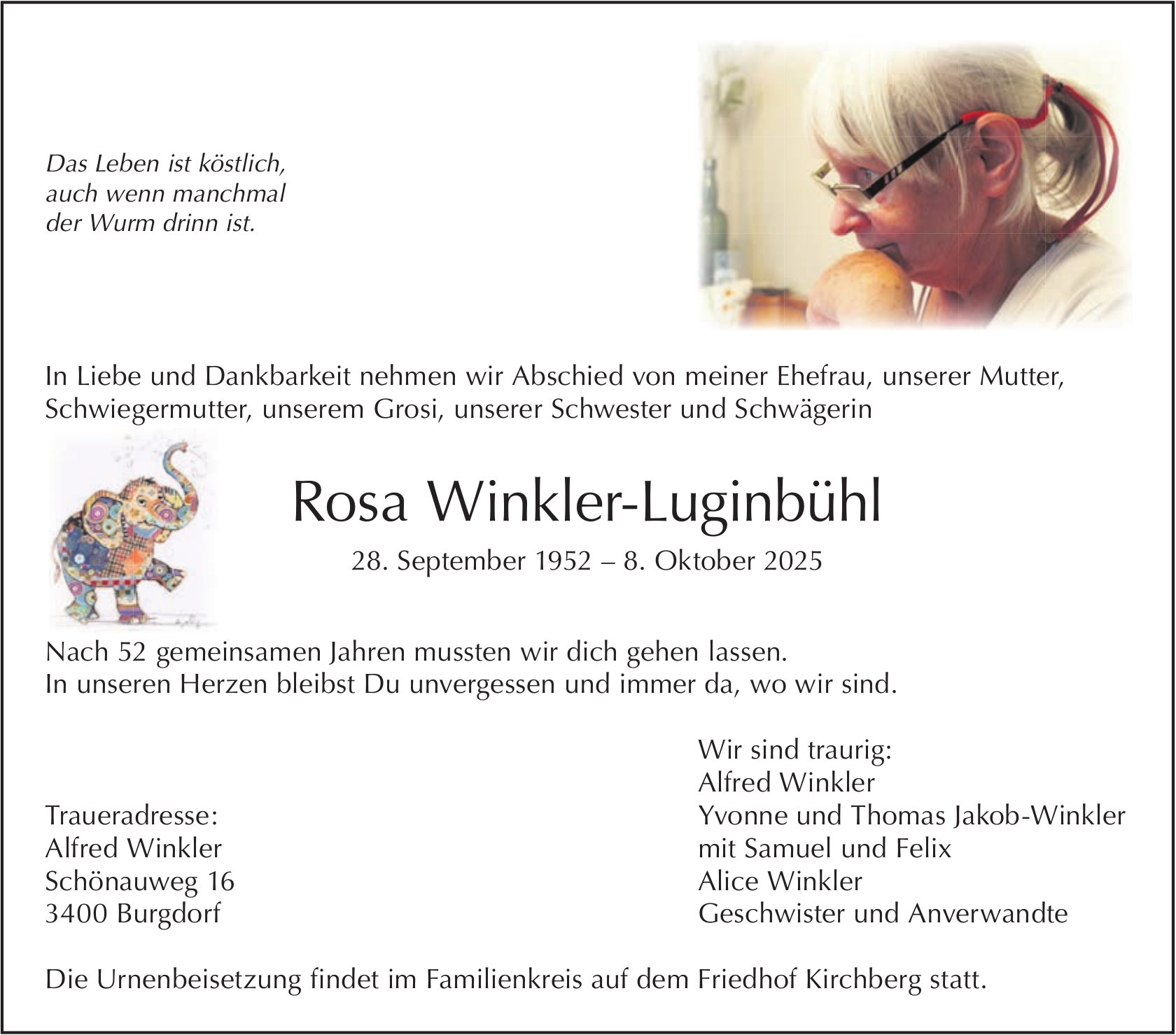 Rosa Winkler-Luginbühl, Oktober 2025 / TA