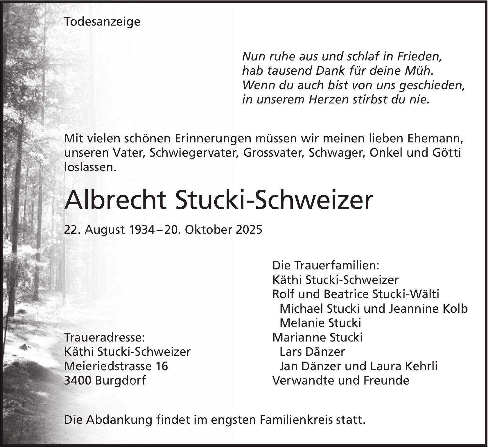 Albrecht Stucki-Schweizer, Oktober 2025 / TA