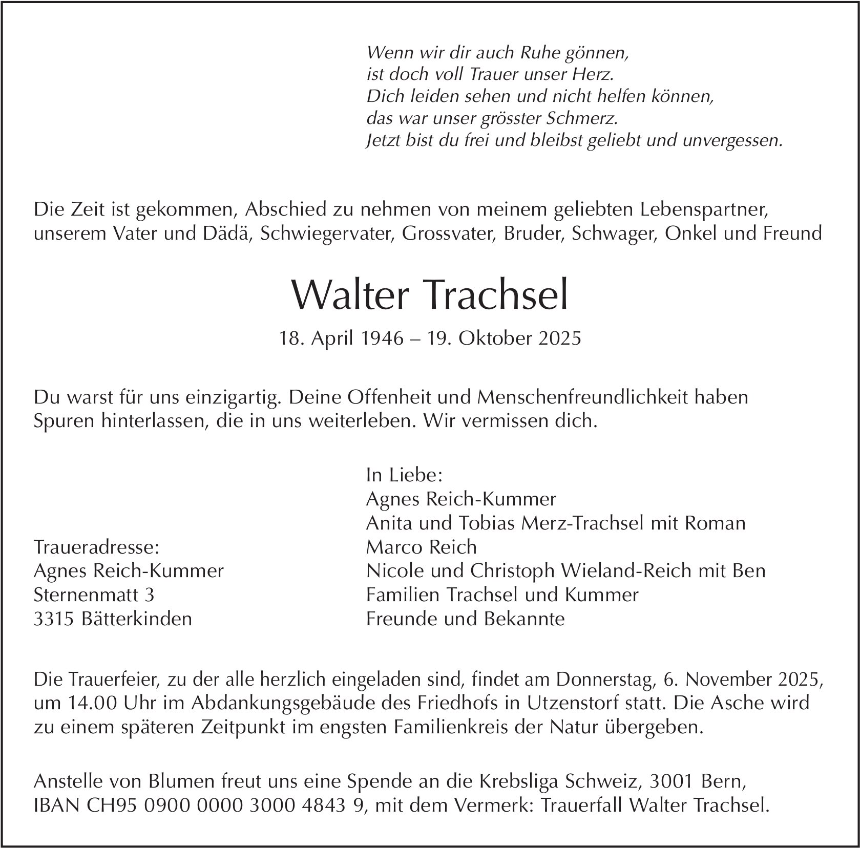 Walter Trachsel, Oktober 2025 / TA