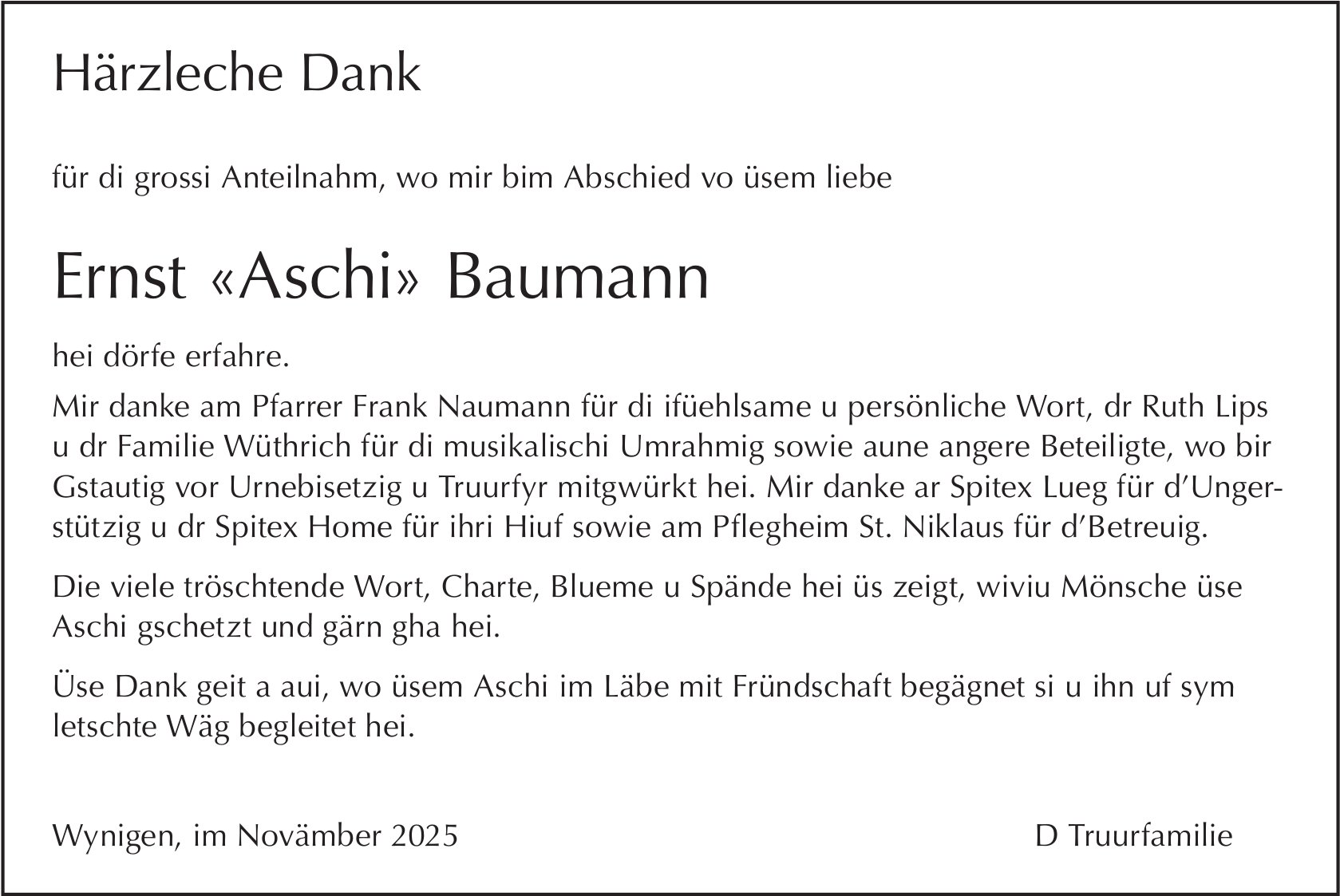 Ernst «Aschi» Baumann, im November 2025 / DS