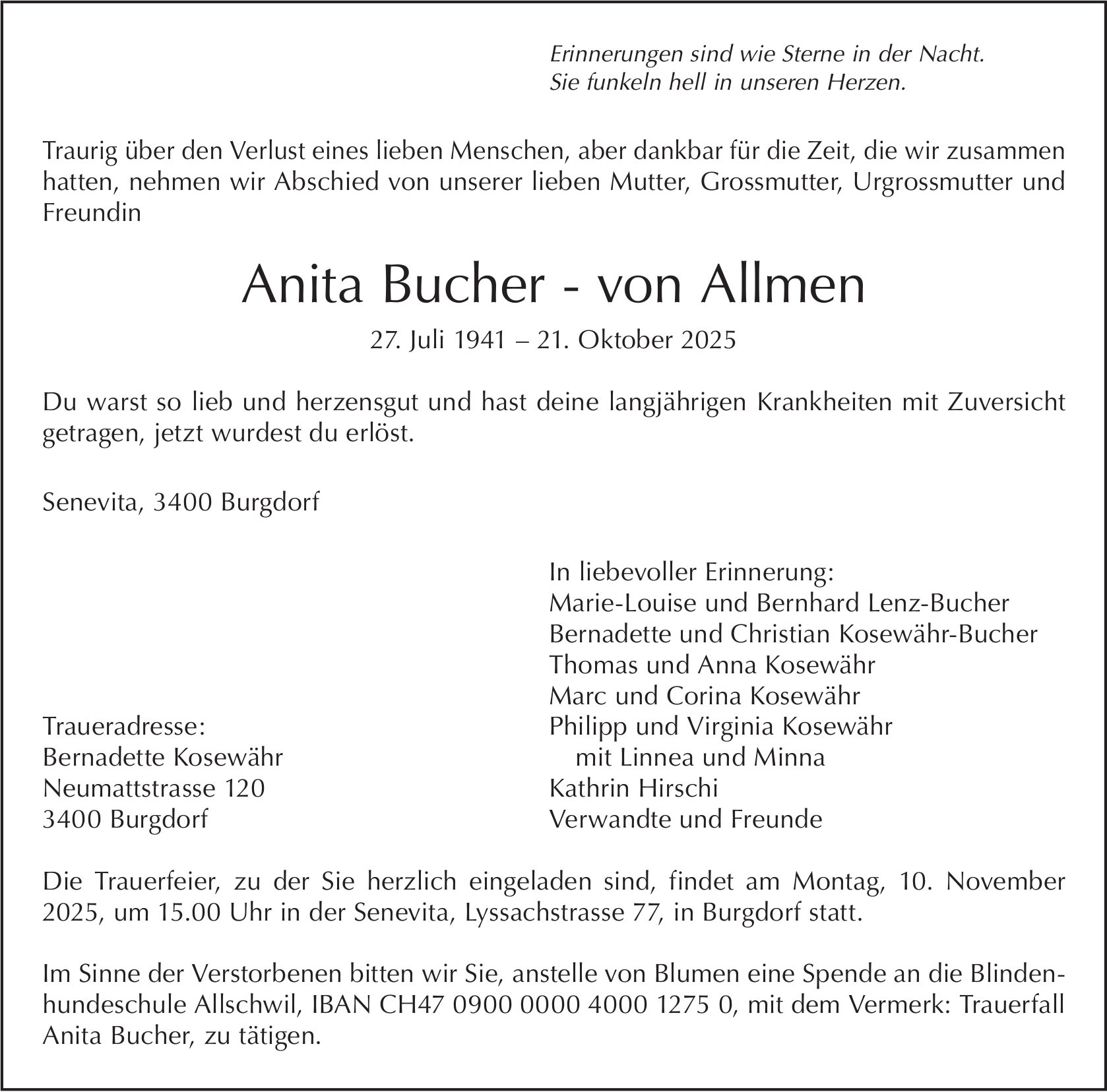 Anita Bucher - von Allmen, Oktober 2025 / TA