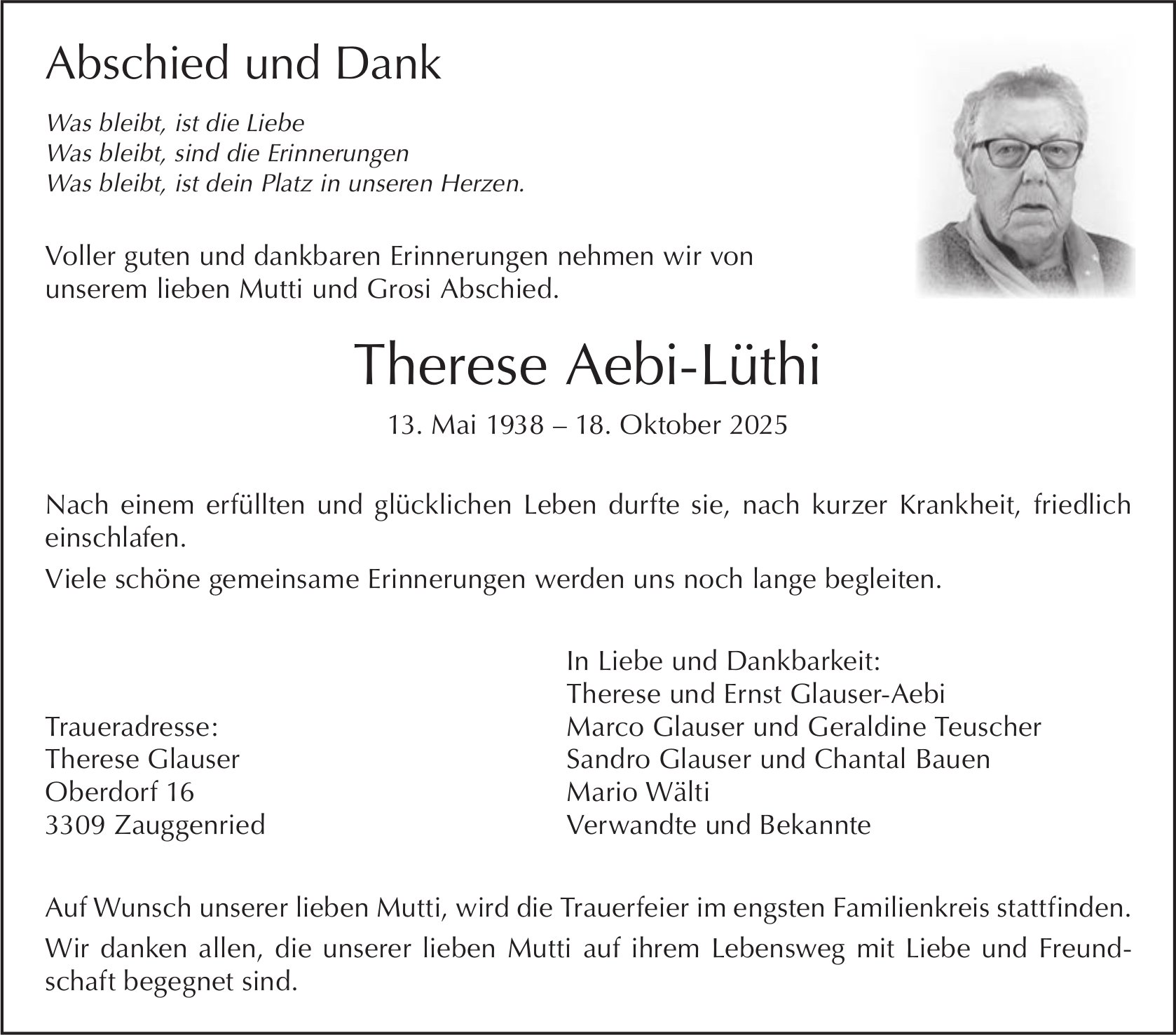 Therese Aebi-Lüthi, Oktober 2025 / TA