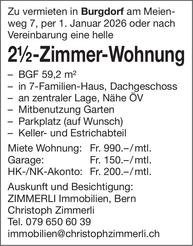 2.5-Zimmer-Wohnung, Burgdorf, zu vermieten