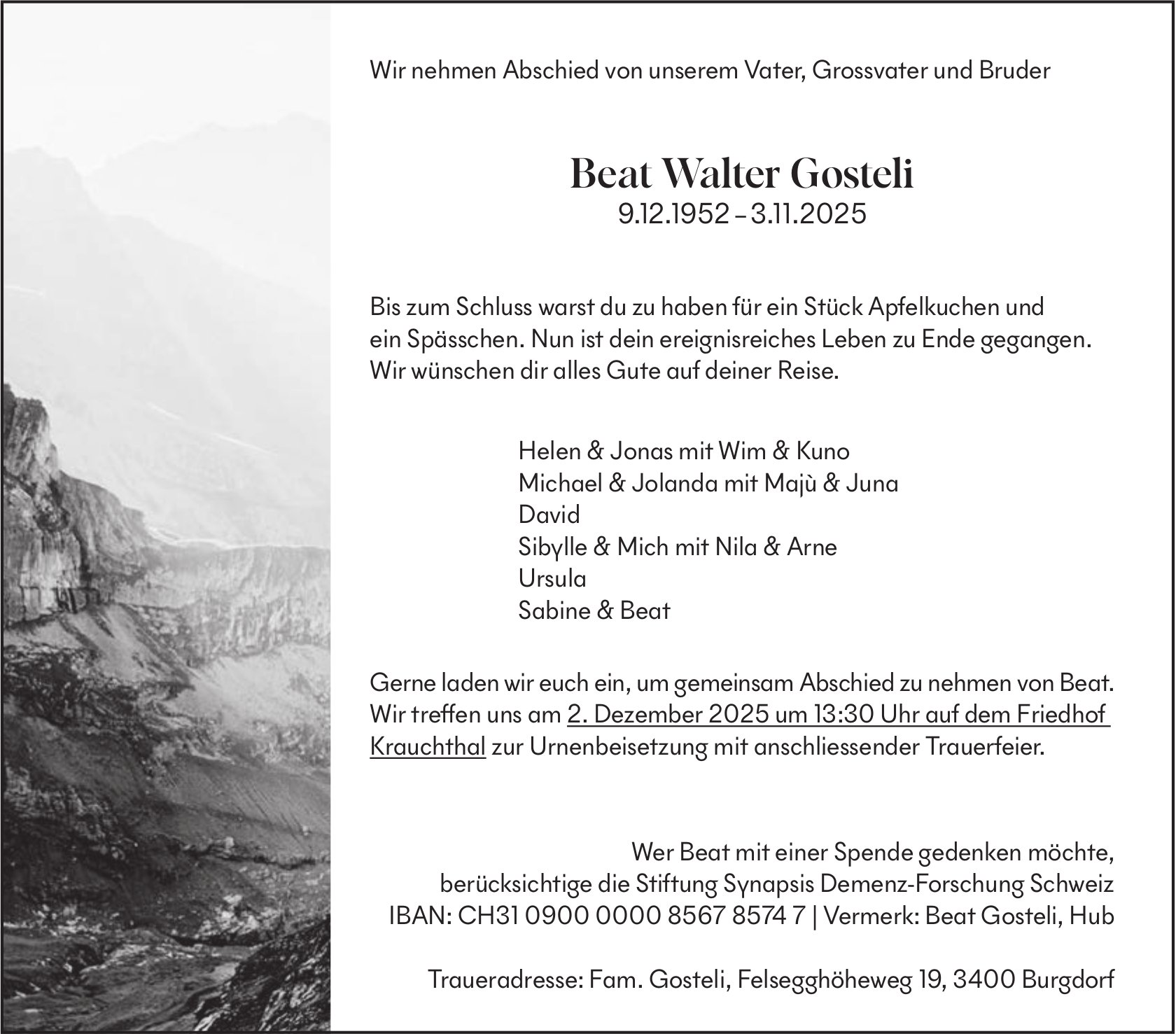 Beat Walter Gosteli, November 2025 / TA