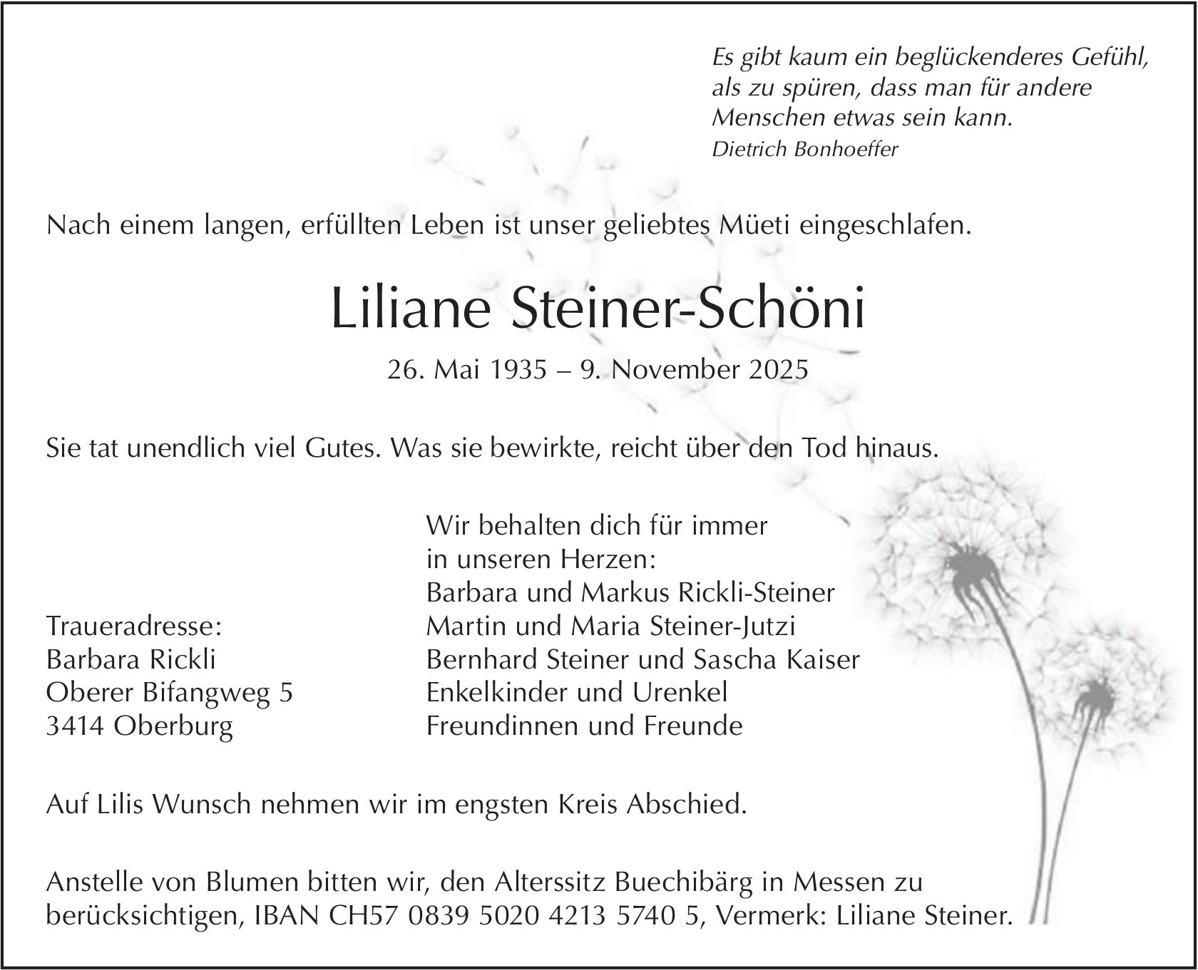 Liliane Steiner-Schöni, November 2025 / TA