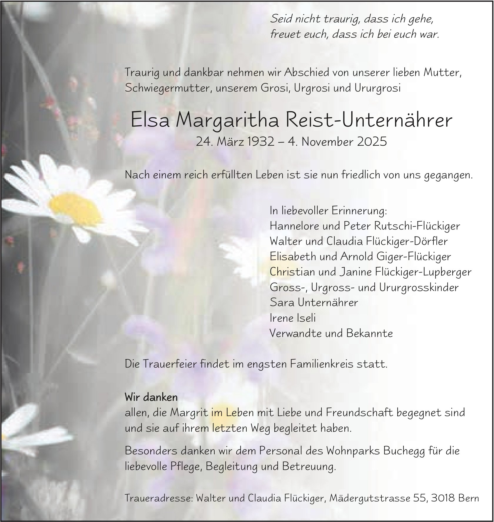 Elsa Margaritha Reist-Unternährer, November 2025 / TA