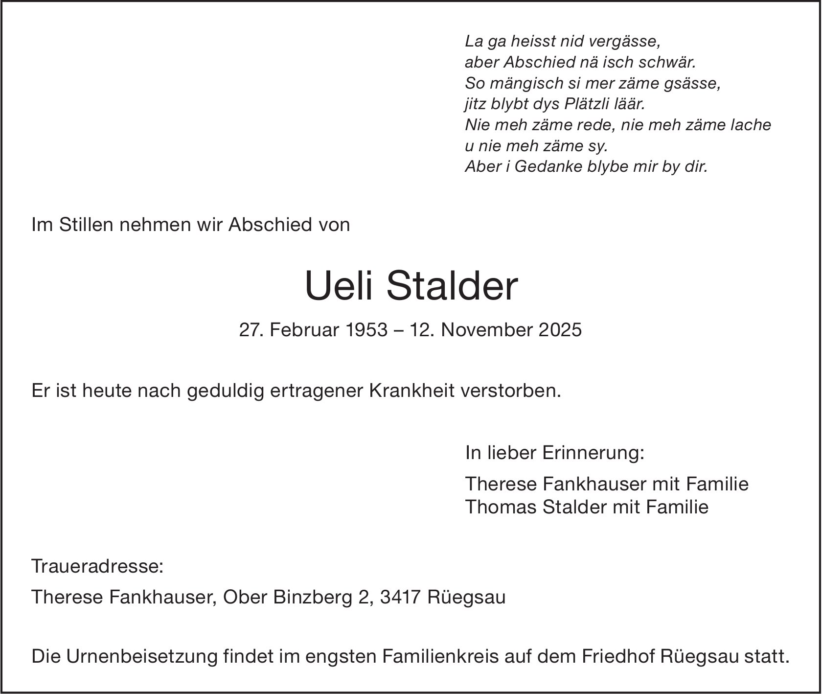 Ueli Stalder, November 2025 / TA