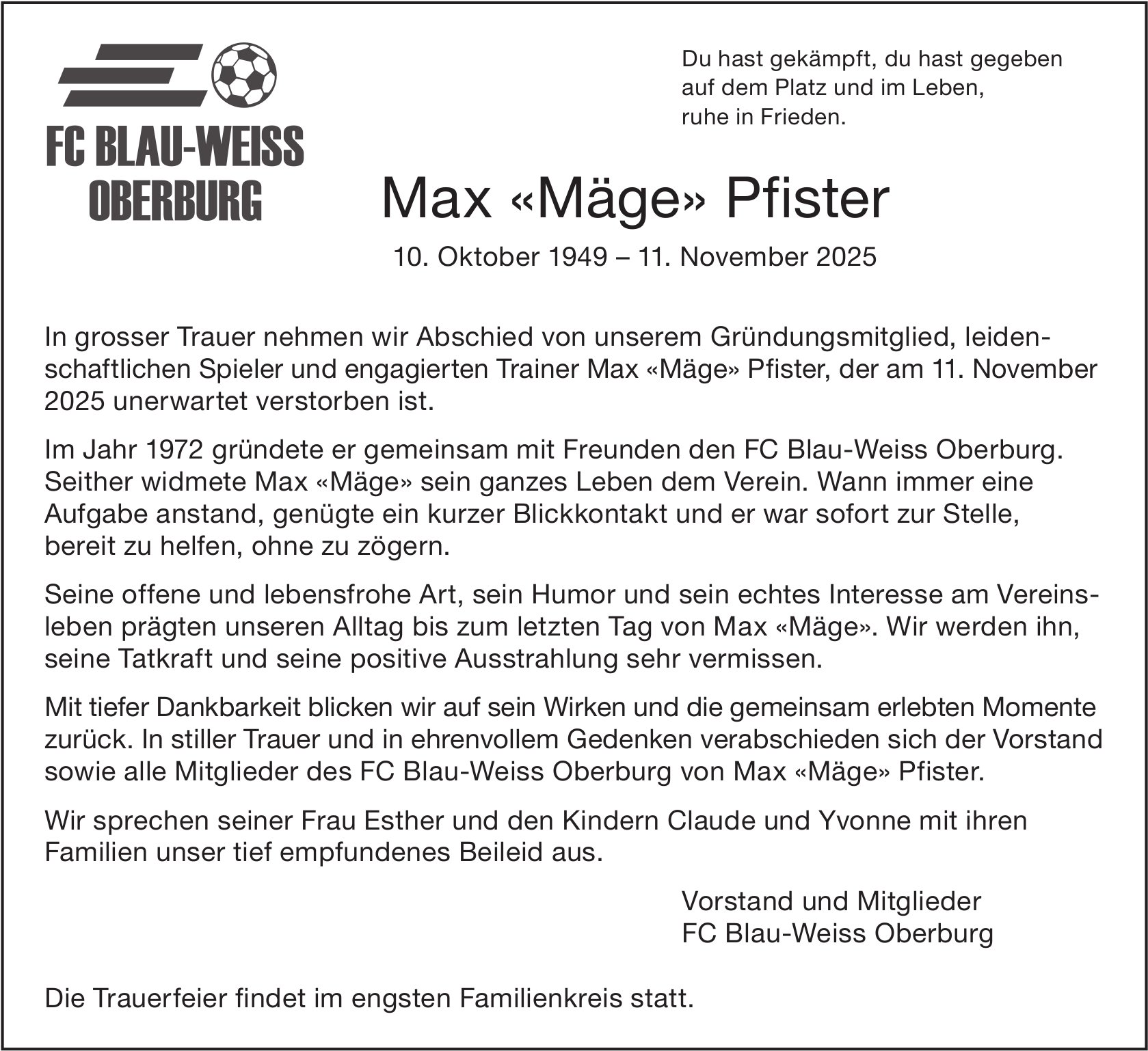 Max «Mäge» Pfister, November 2025 / TA