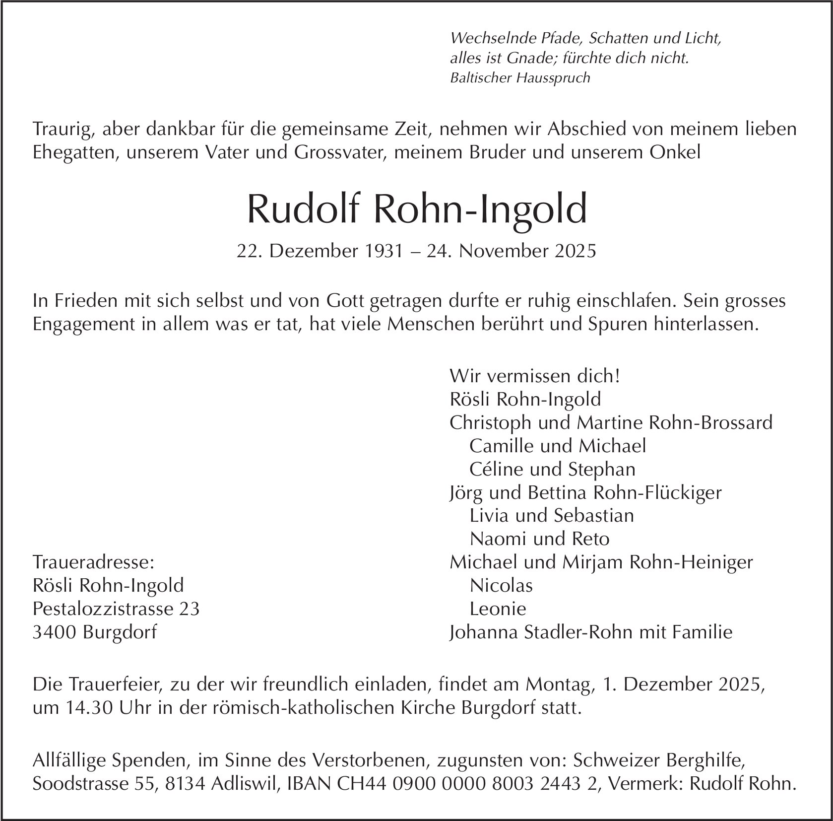 Rudolf Rohn-Ingold, November 2025 / TA
