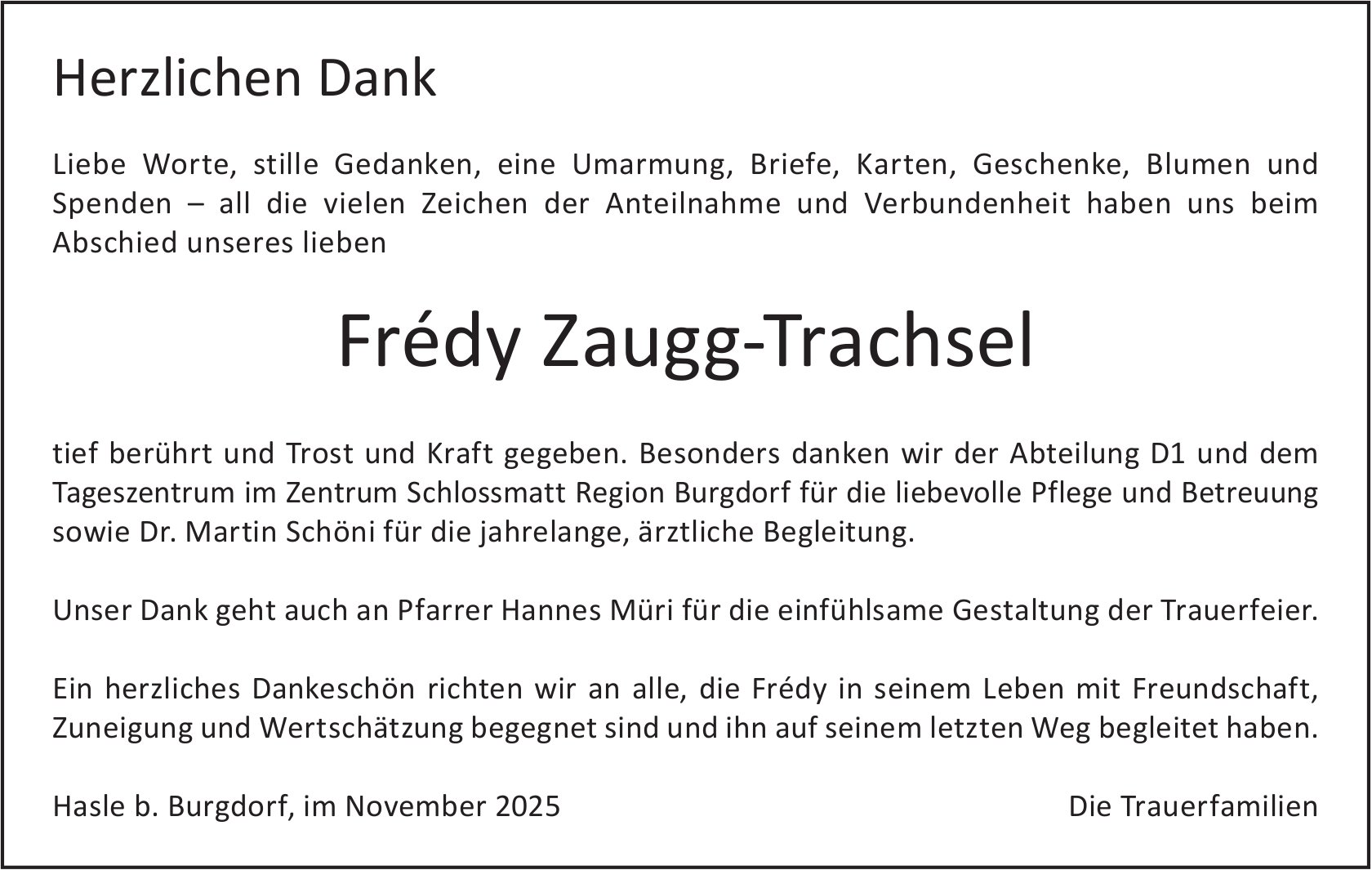 Frédy Zaugg-Trachsel, im November 2025 / DS