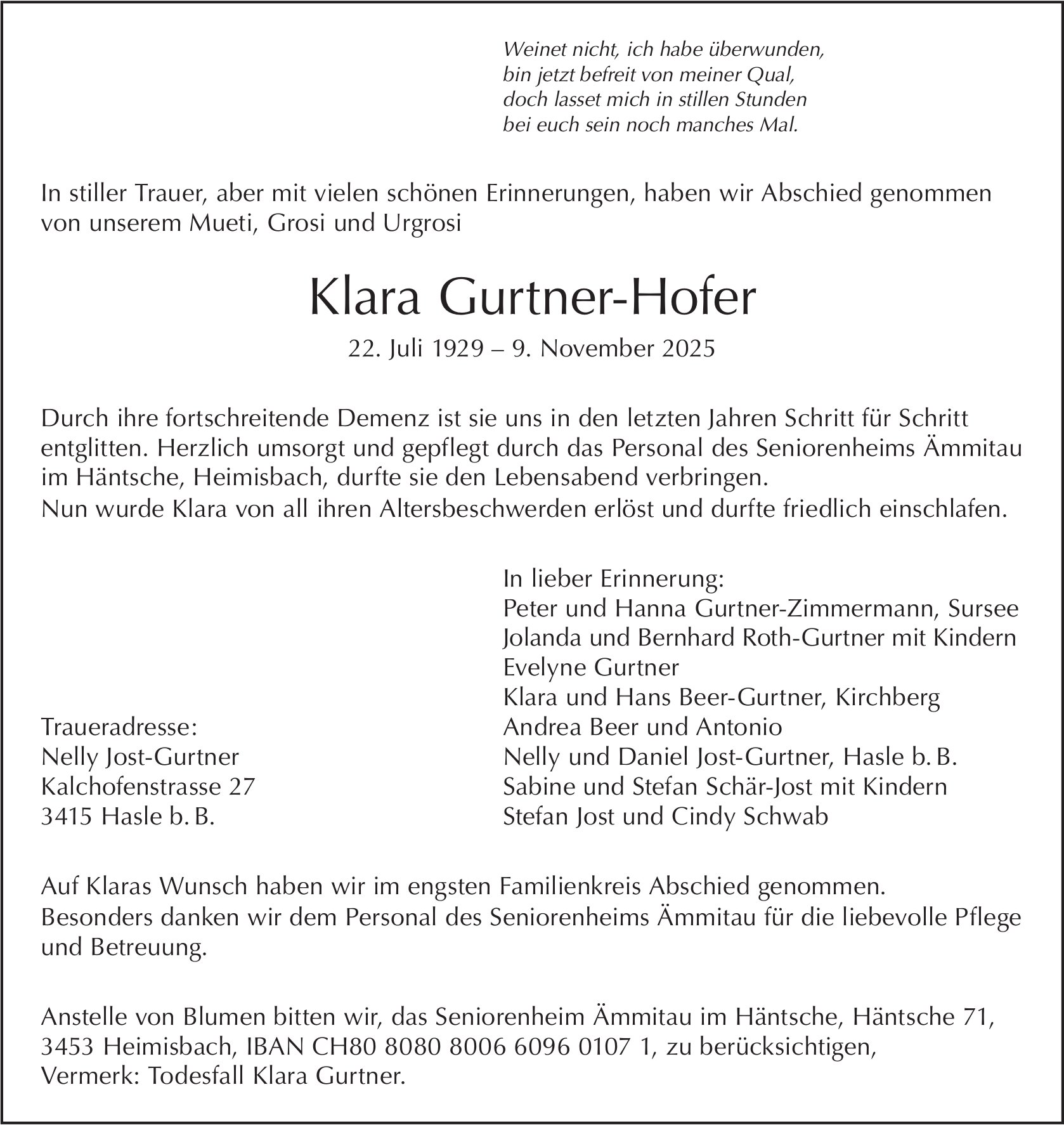 Klara Gurtner-Hofer, November 2025 / TA