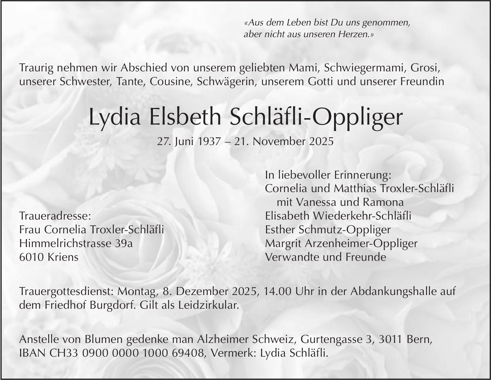 Lydia Elsbeth Schläfli-Oppliger, November 2025 / TA
