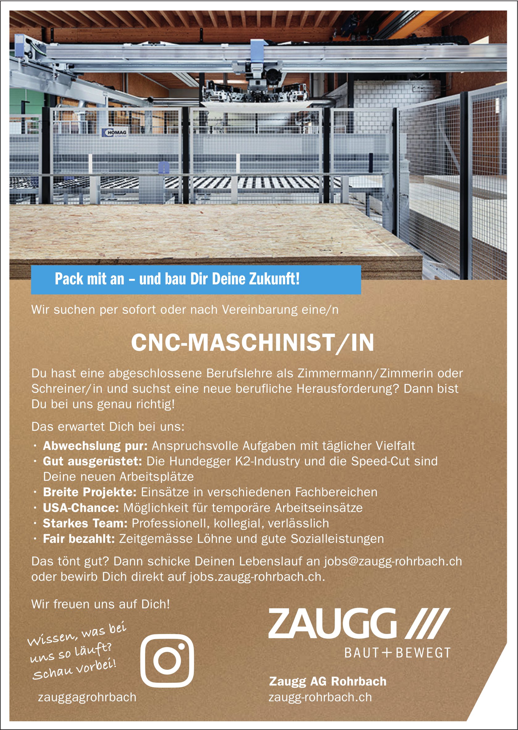 CNC-Maschinist/in, Zaugg AG, Rohrbach, gesucht