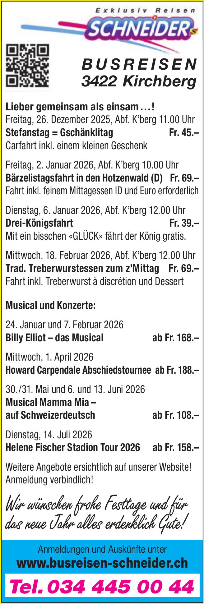 Busreisen Schneider, Kirchberg - Reiseprogramm