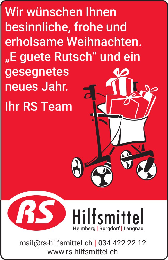 RS Hilfsmittel, Burgdorf - Wir wünschen Ihnen besinnliche, frohe und erholsame Weihnachten