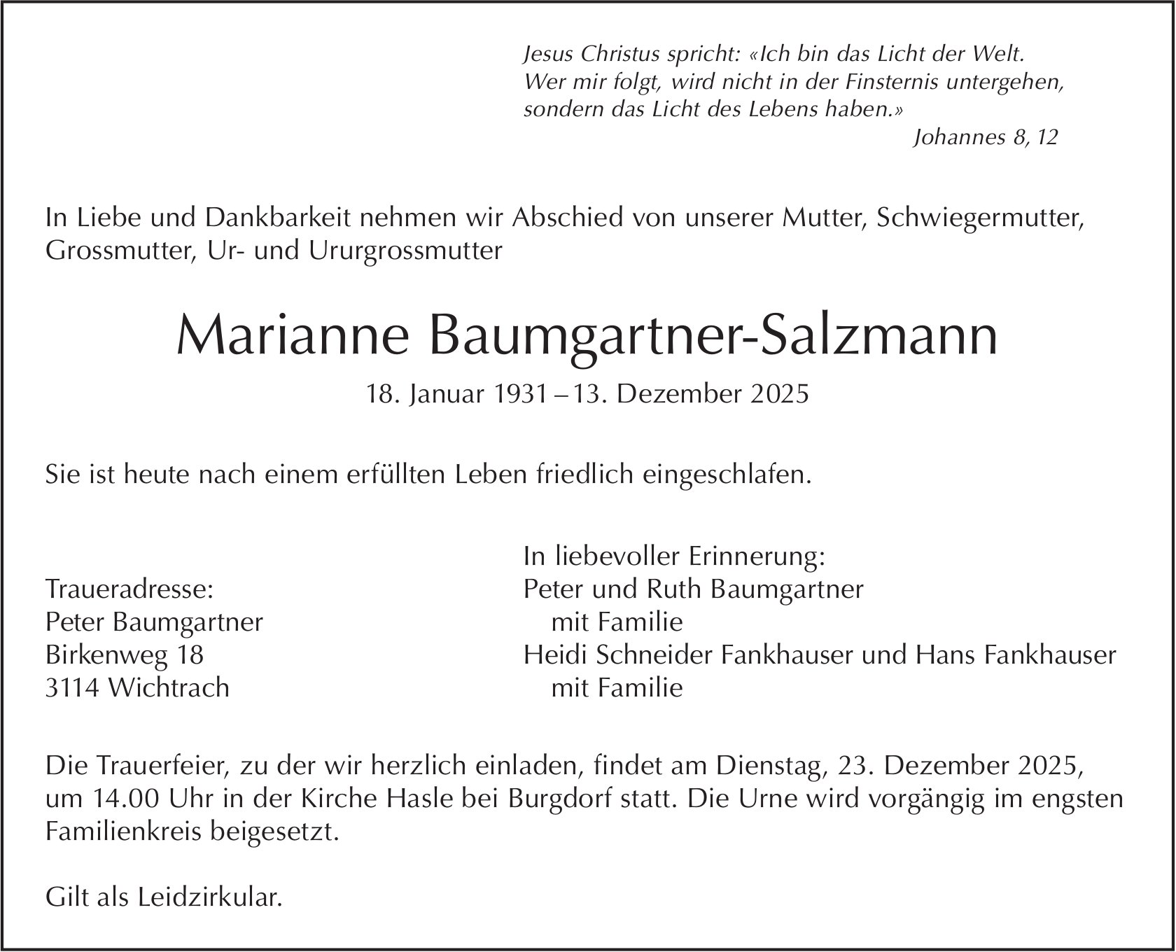 Marianne Baumgartner-Salzmann, Dezember 2025 / TA