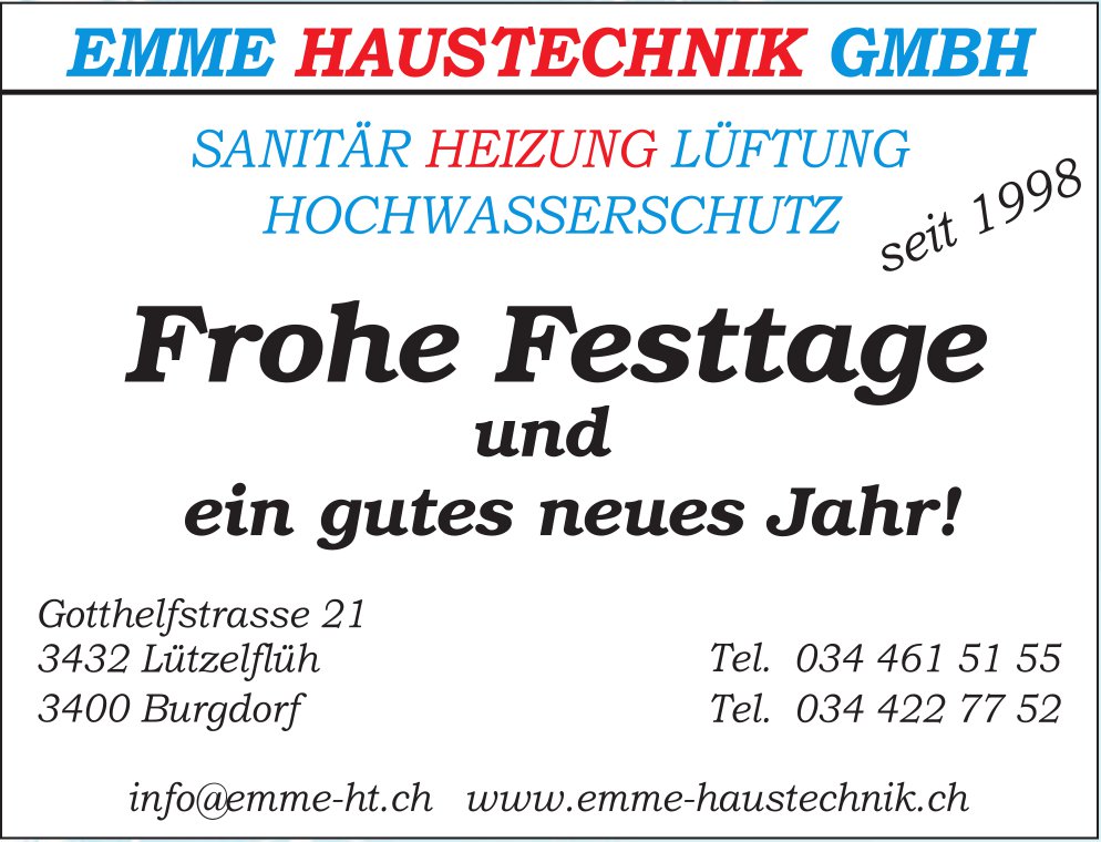 Emme Haustechnik GmbH, Lützelflüh - Sanitär, Heizung,  Lüftung,  Hochwasserschutz