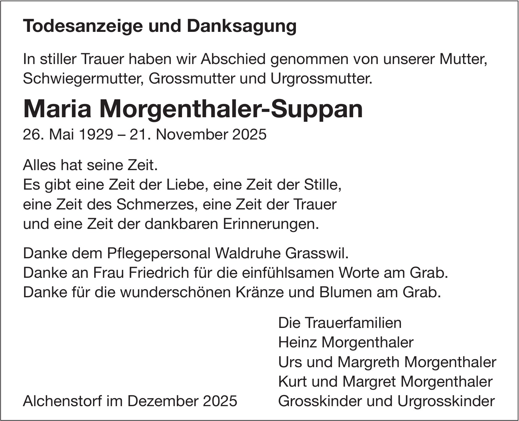 Maria Morgenthaler-Suppan, November 2025 / TA + DS