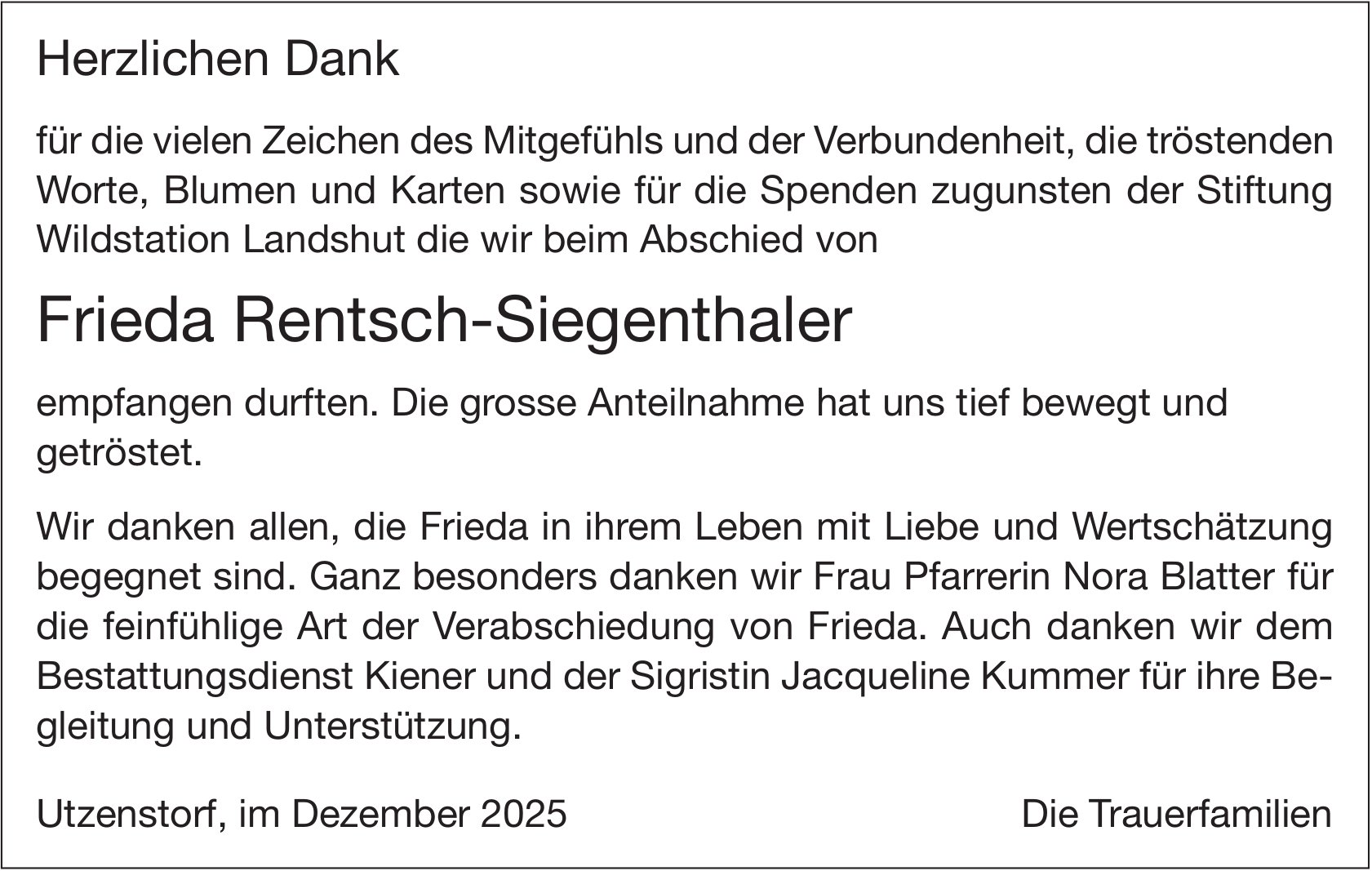 Frieda Rentsch-Siegenthaler, im Dezember 2025 / DS